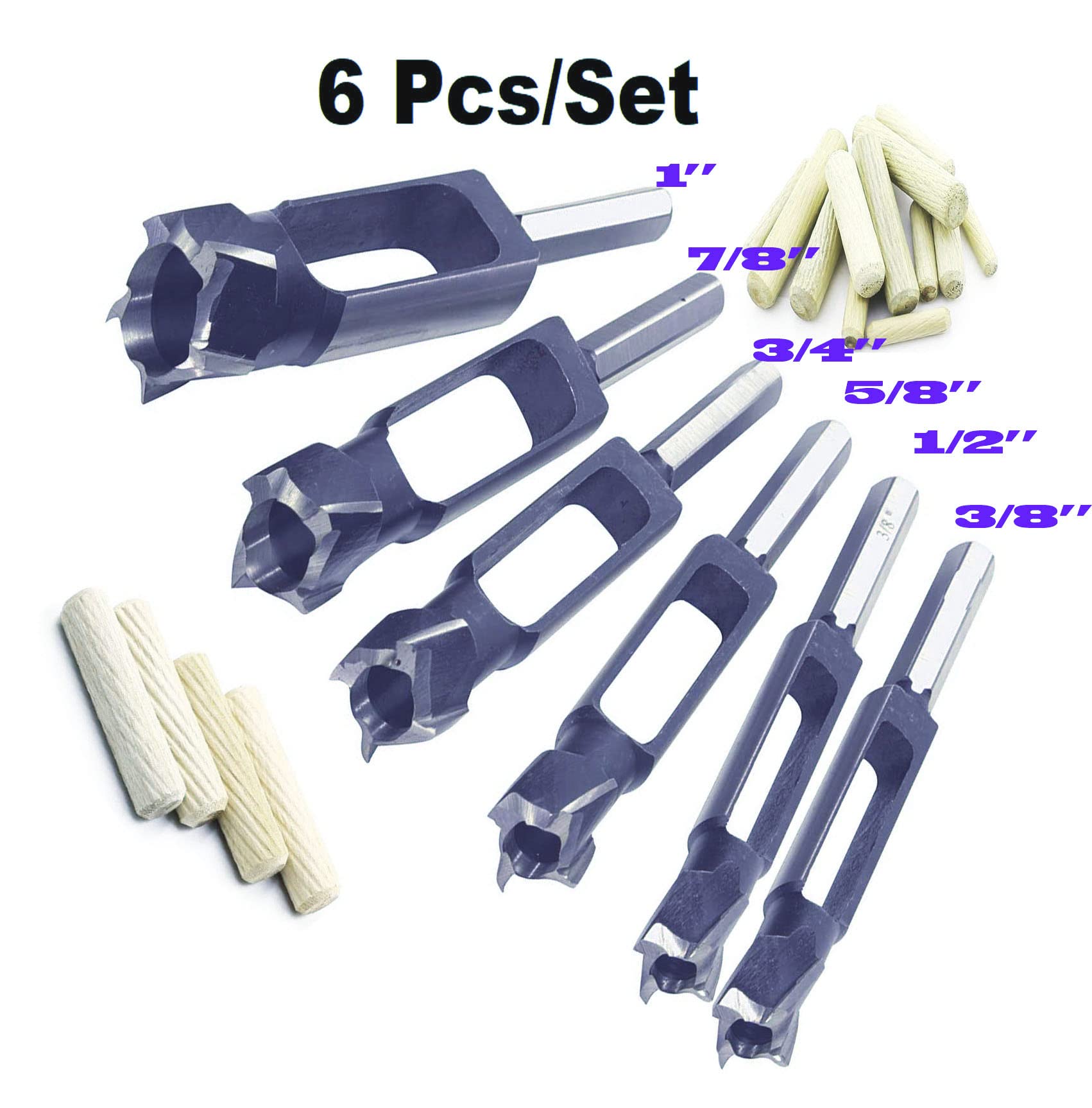 6Pcs Wood Tenon Dowel Plug Cutter Set - Professional Woodworking Drill Bit Kit for Furniture Repair & DIY Projects - Perfect for Cabinet Making, Table Legs & Wood Joinery