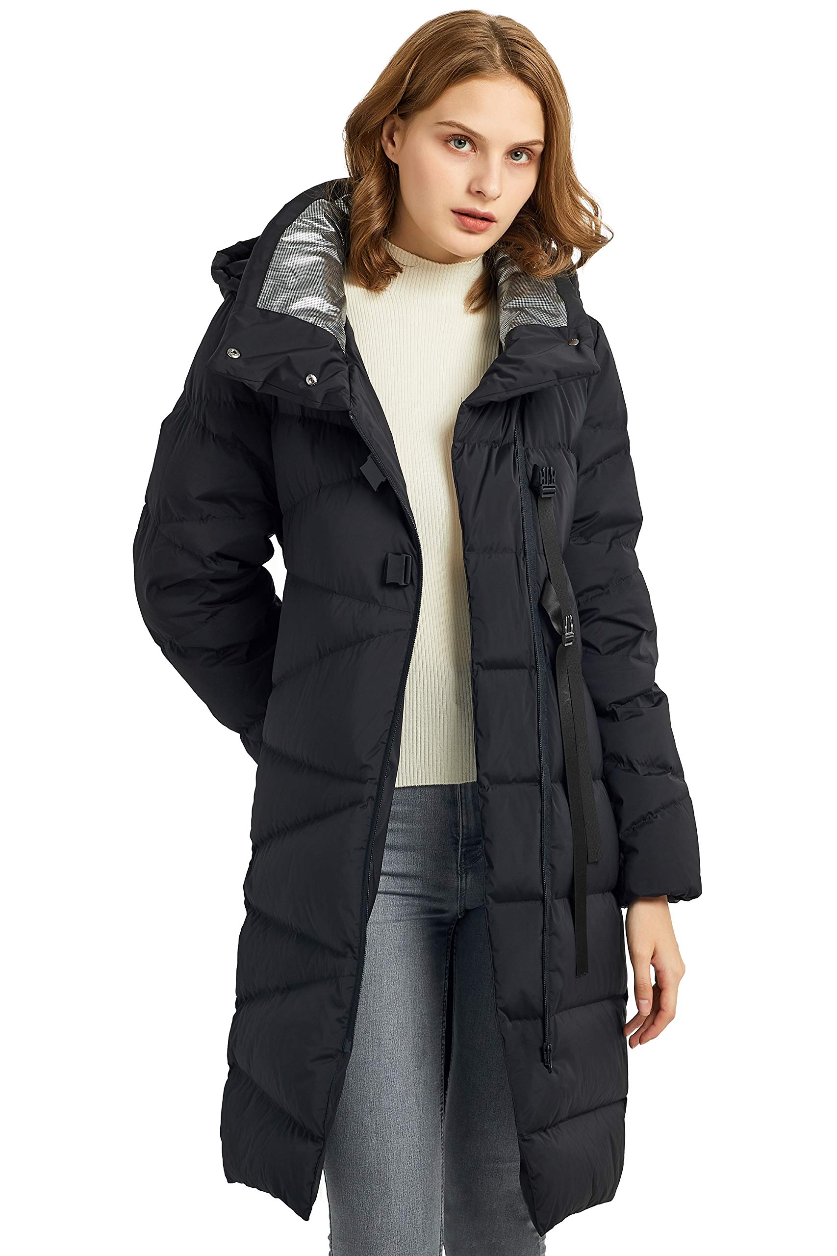 Orolay Women's Hooded Down Jacket - Long Winter Coat with Asymmetric Design, Warm Puffer Jacket for Cold Weather | Perfect for Outdoor Activities, Travel & Daily Wear in Winter