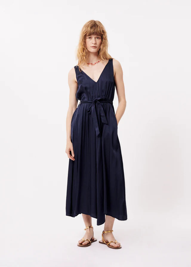 ACHOUAK Women's Sleeveless Midi Dress - Navy Blue Flowy Summer Dress for Beach, Party & Casual Wear