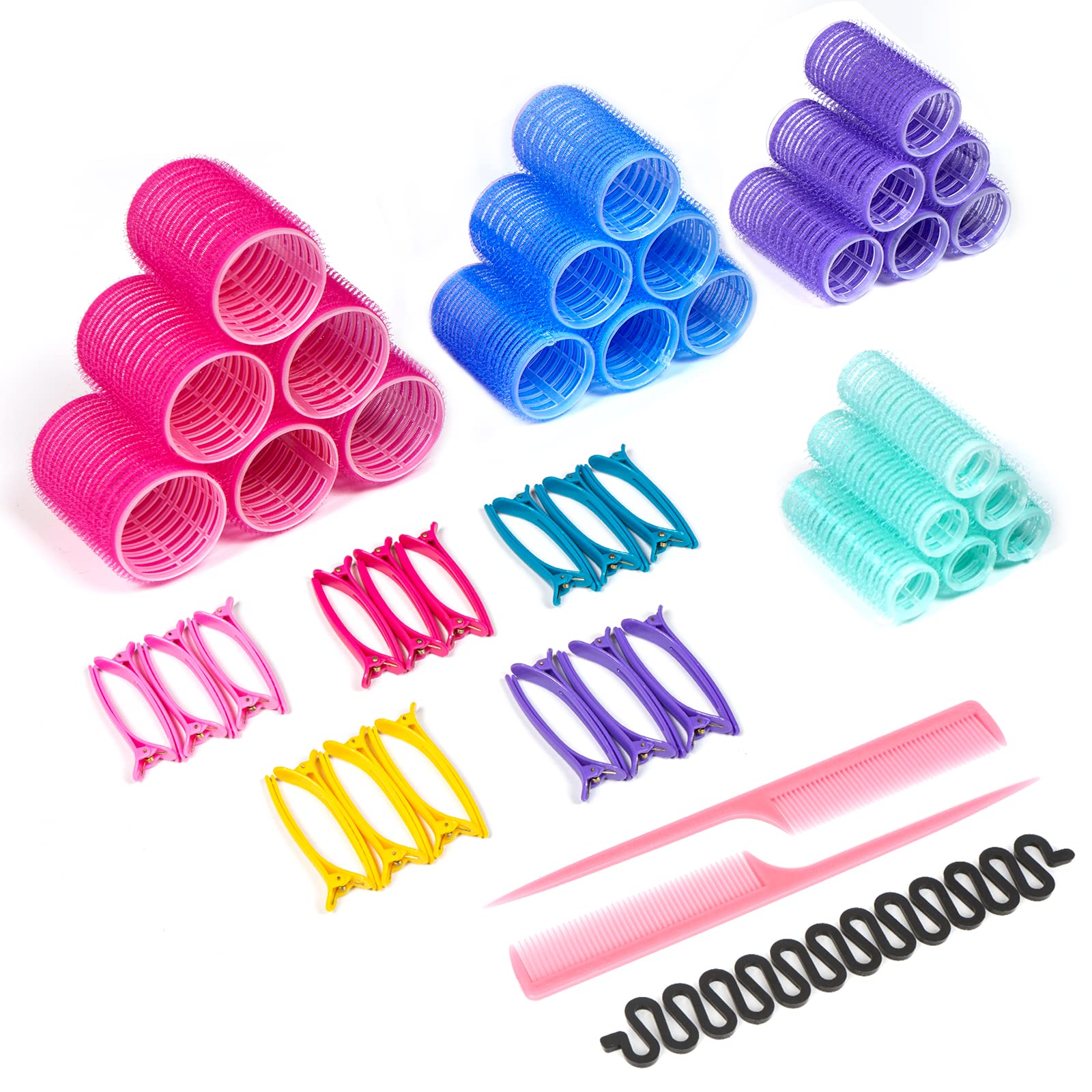 57pcs Self Grip Hair Rollers with Clips - Velcro Rollers for Volume & Curls - Large Jumbo Rollers for Long & Short Hair - Salon Quality Hair Curlers for Home Styling & Professional Use