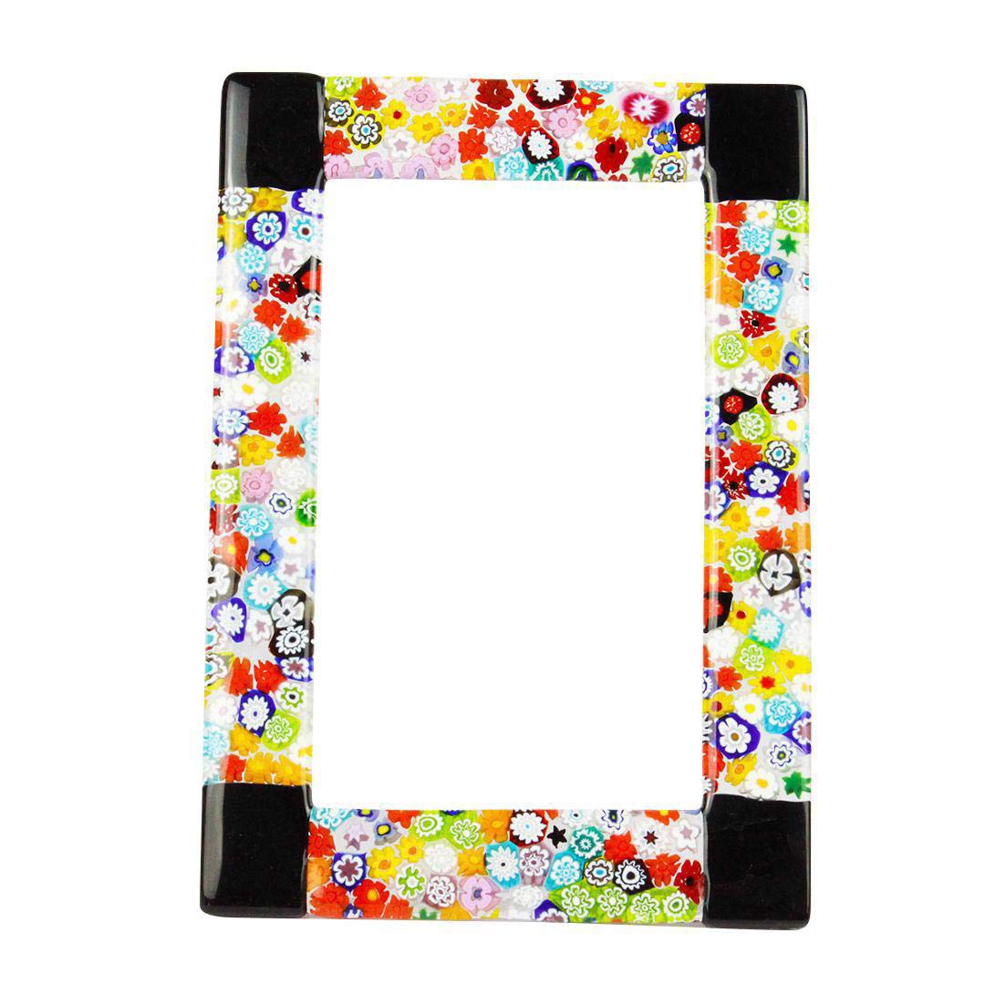 Authentic Murano Glass Photo Frame - Fantasy Black with Millefiori Design, Handcrafted in Italy (25x19 cm / 9.8x7.4 in) - Perfect for Home Decor, Wedding Gifts & Luxury Office Display