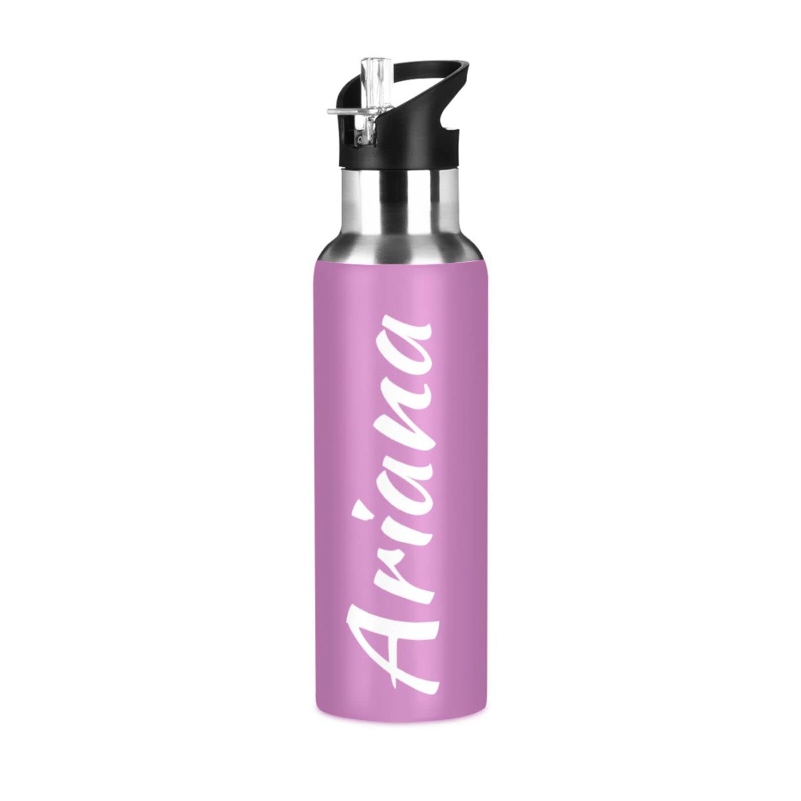 Custom Pink 20oz Insulated Water Bottle with Straw Lid - Personalized Leakproof Sports Bottle for Hiking, Cycling, Gym & Outdoor Activities | Great Gift for Fitness Enthusiasts
