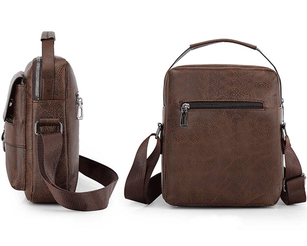 Men's Vintage Leather Shoulder Bag - Crossbody Messenger for Travel & Daily Use