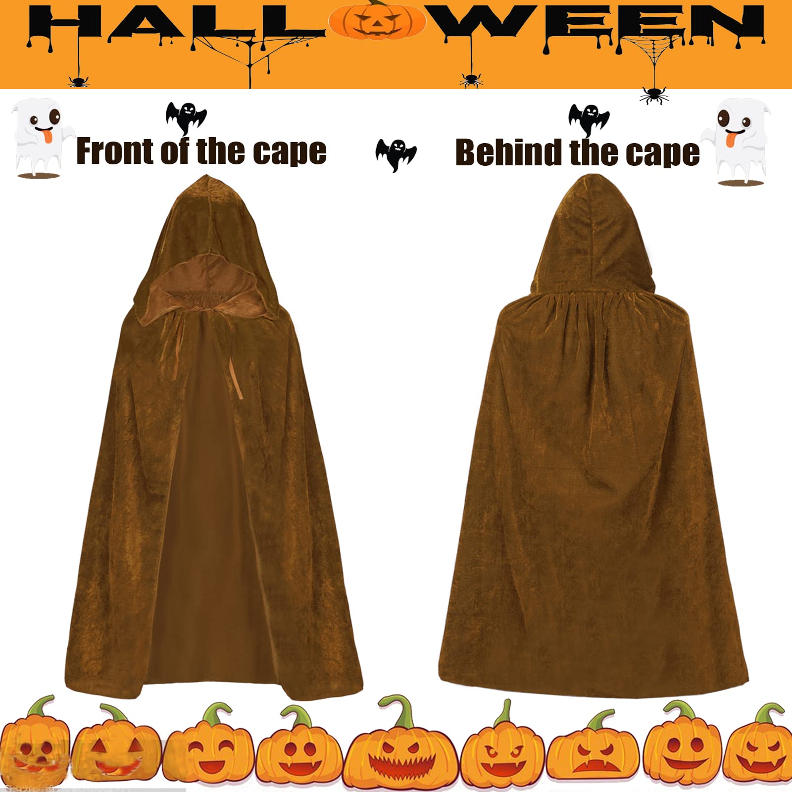 Velvet Hooded Cloak - Long Gothic Cape for Halloween, Christmas Costume & Masquerade Party - Perfect for Cosplay, Renaissance Fairs & Themed Events