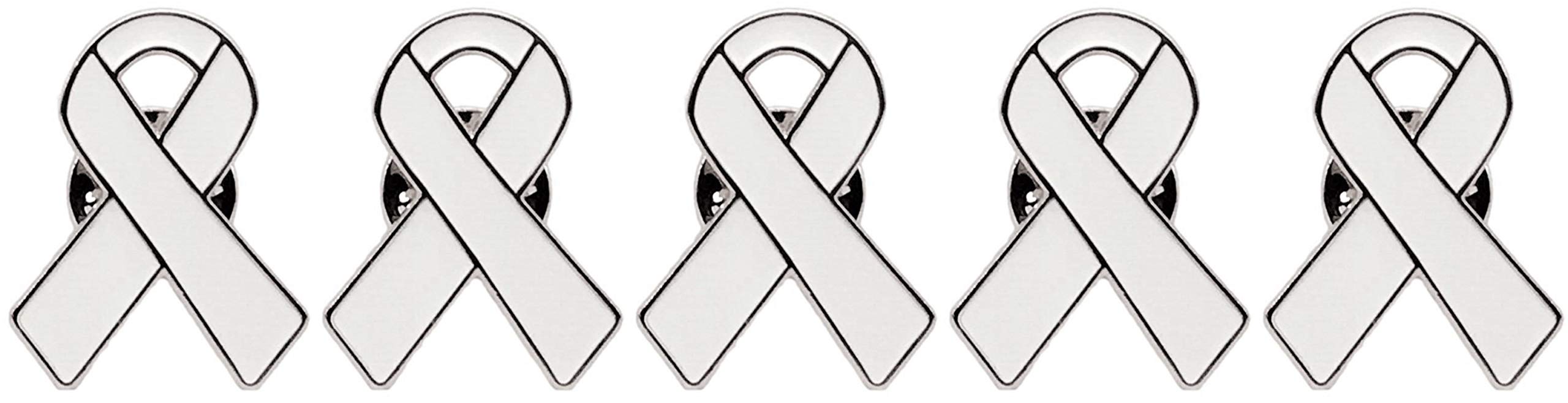5-Piece White Awareness Ribbon Enamel Pins with Metal Clasps - Support Adoption, Bone Cancer, Lung Cancer, Osteoporosis & Brain Disorders - Perfect for Jackets, Bags & Fundraising Events