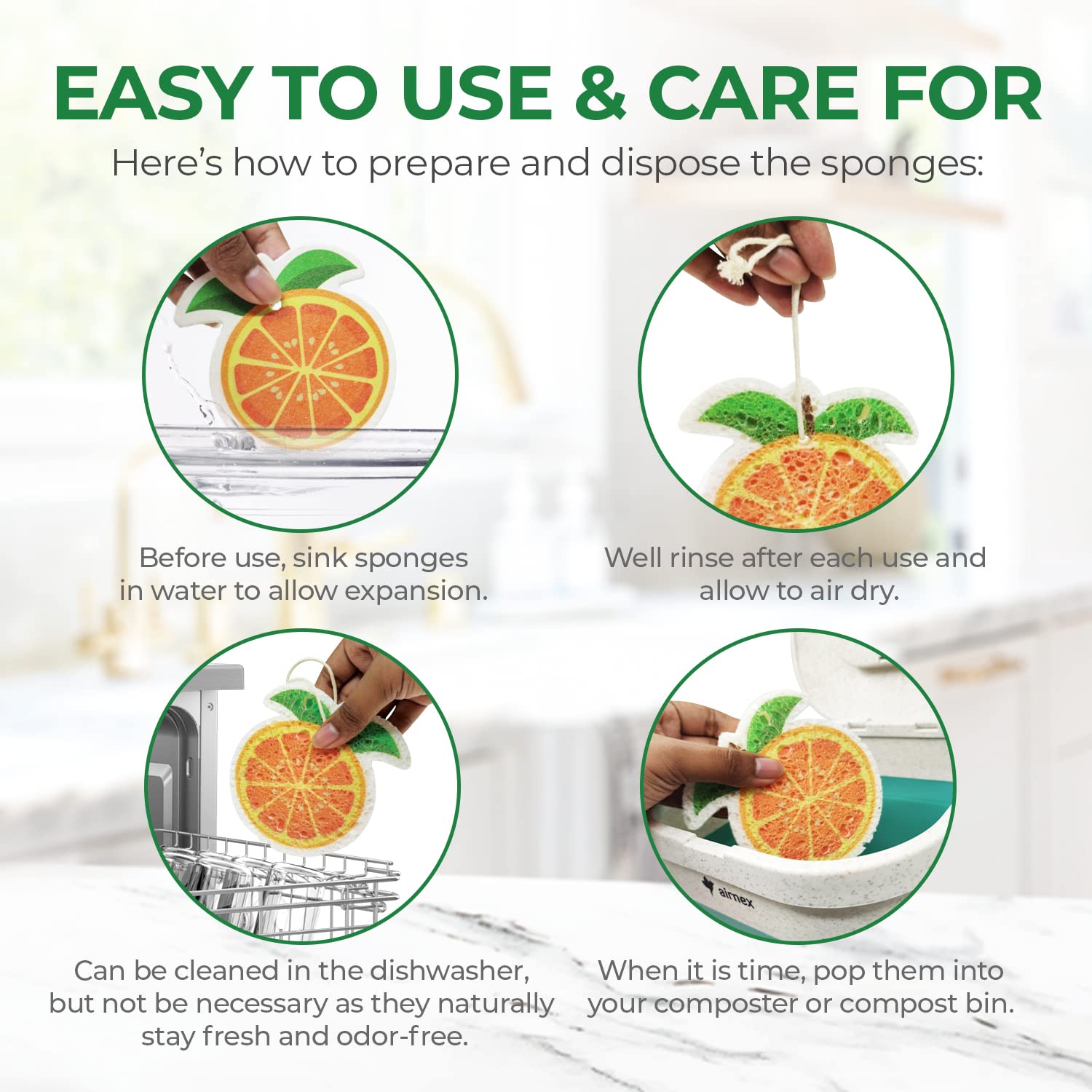 Eco-Friendly Biodegradable Cellulose Kitchen Sponges - Pack of 12 Fruit-Shaped Compressed Sponges | Odor-Free, Compostable Dish Sponges for Washing Dishes | Perfect for Sustainable Cleaning, Camping & RV Use