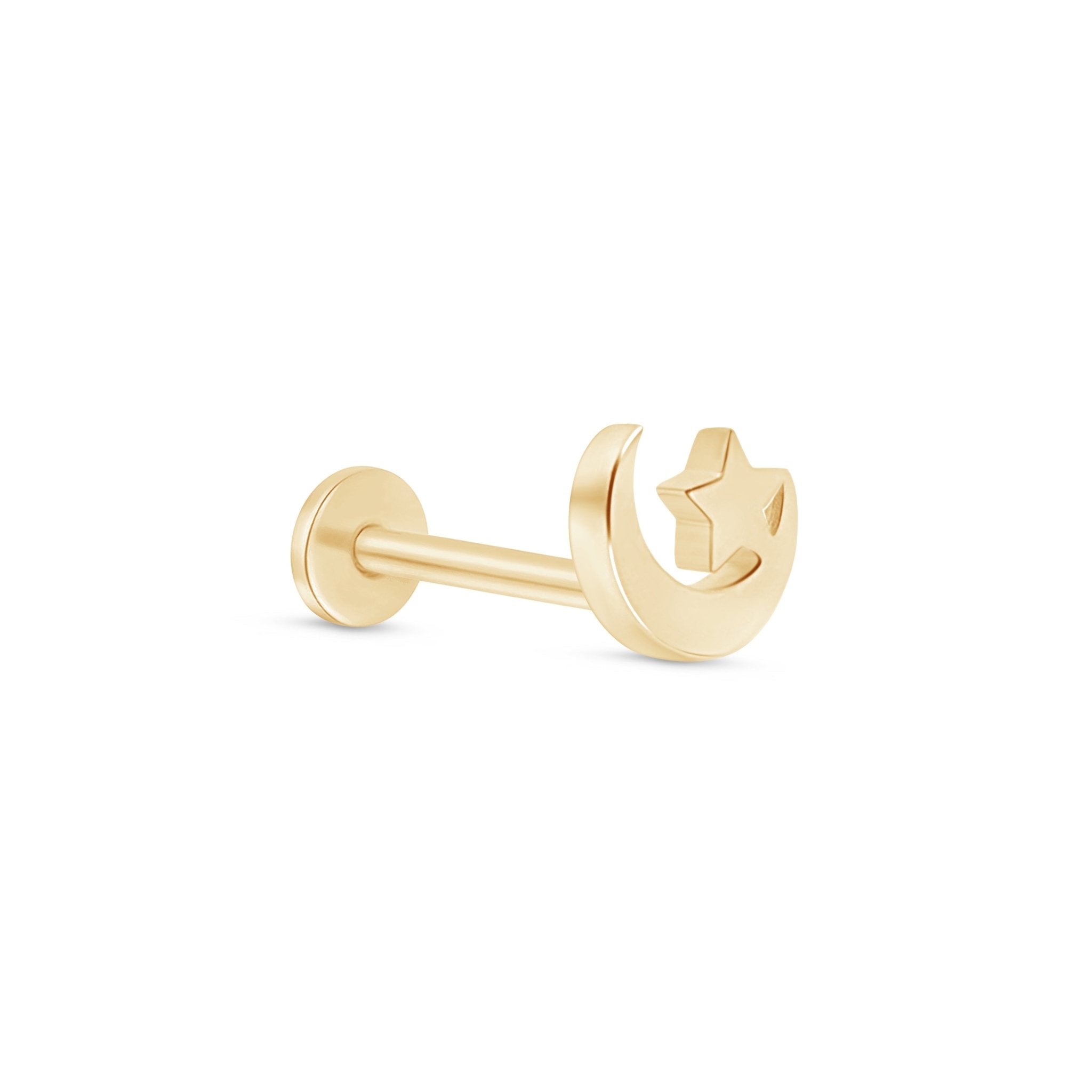 14K Yellow Gold Crescent Moon and Star Stud Earrings - Hypoallergenic, Dainty Flat Back Earrings for Women - Perfect for Everyday Wear, Gifts, and Special Occasions