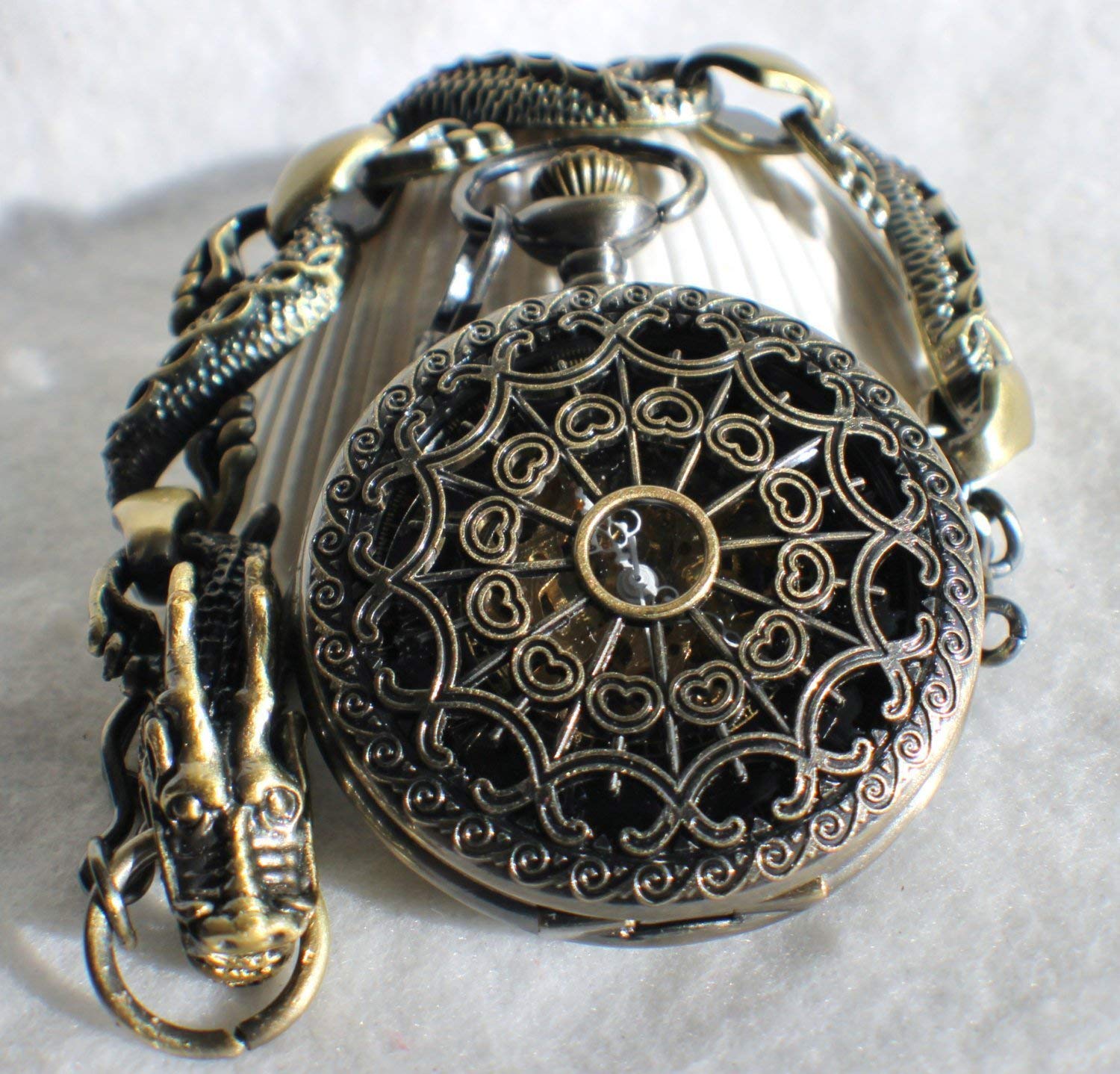 Vintage Mechanical Pocket Watch with Intricate Dragon Watch Fob - Perfect for Steampunk Fashion, Wedding Gifts & Antique Collectors