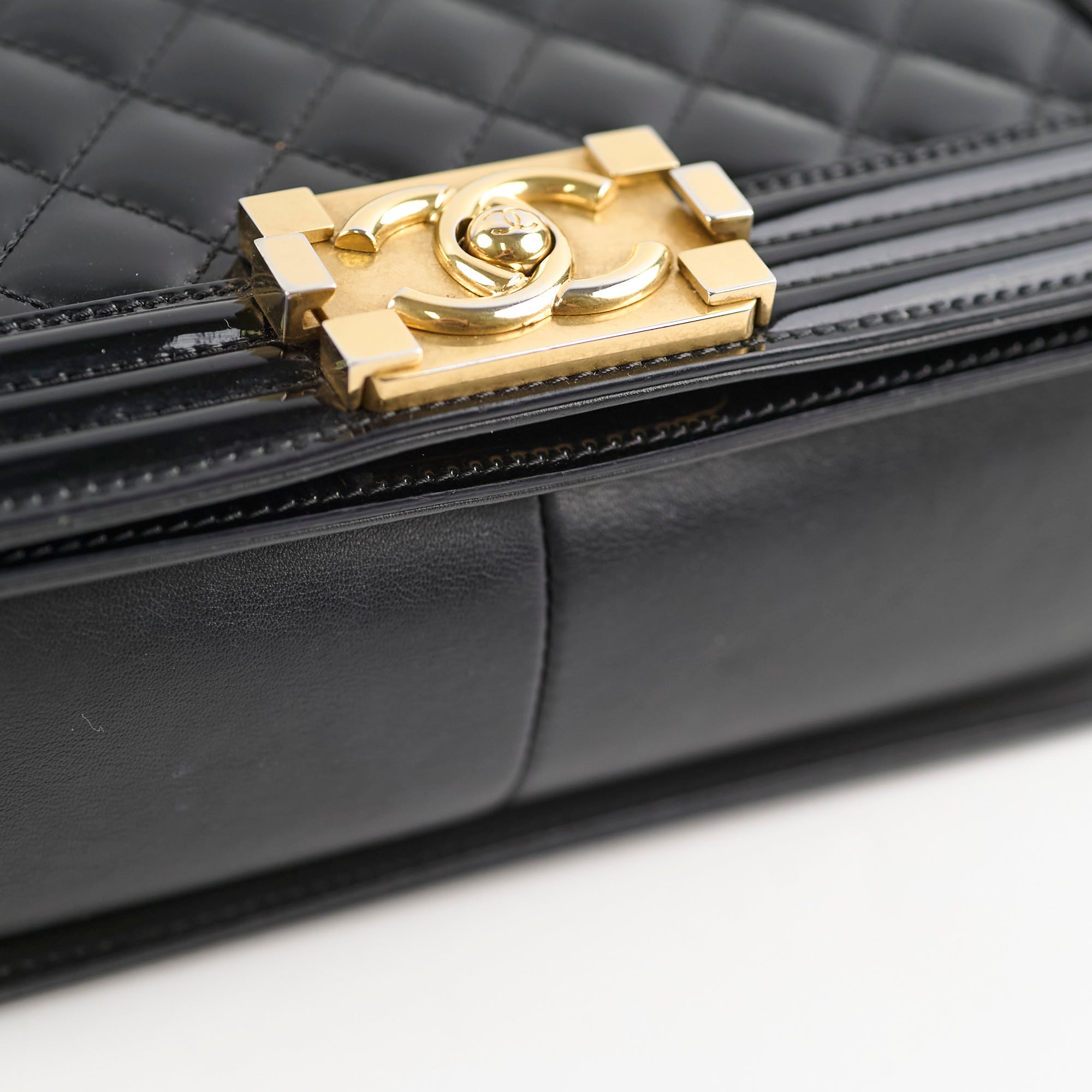 Chanel Old Medium Boy Bag Black Patent Leather Crossbody Bag - Luxury Designer Handbag for Women, Perfect for Parties, Dates & Evening Events