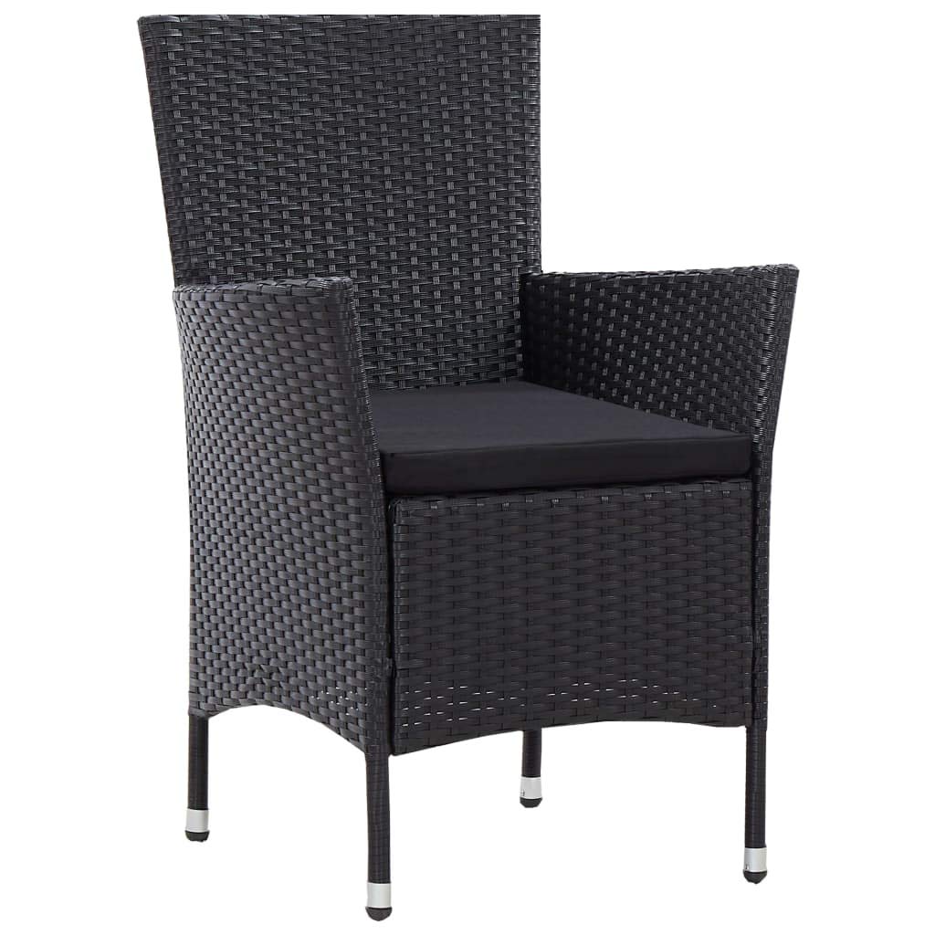 5-Piece Outdoor Dining Set with Large Glass Table Top & Poly Rattan Chairs - Patio Furniture Set with Armrests & Cushions - Perfect for Backyard, Garden, Poolside Dining and Outdoor Entertaining