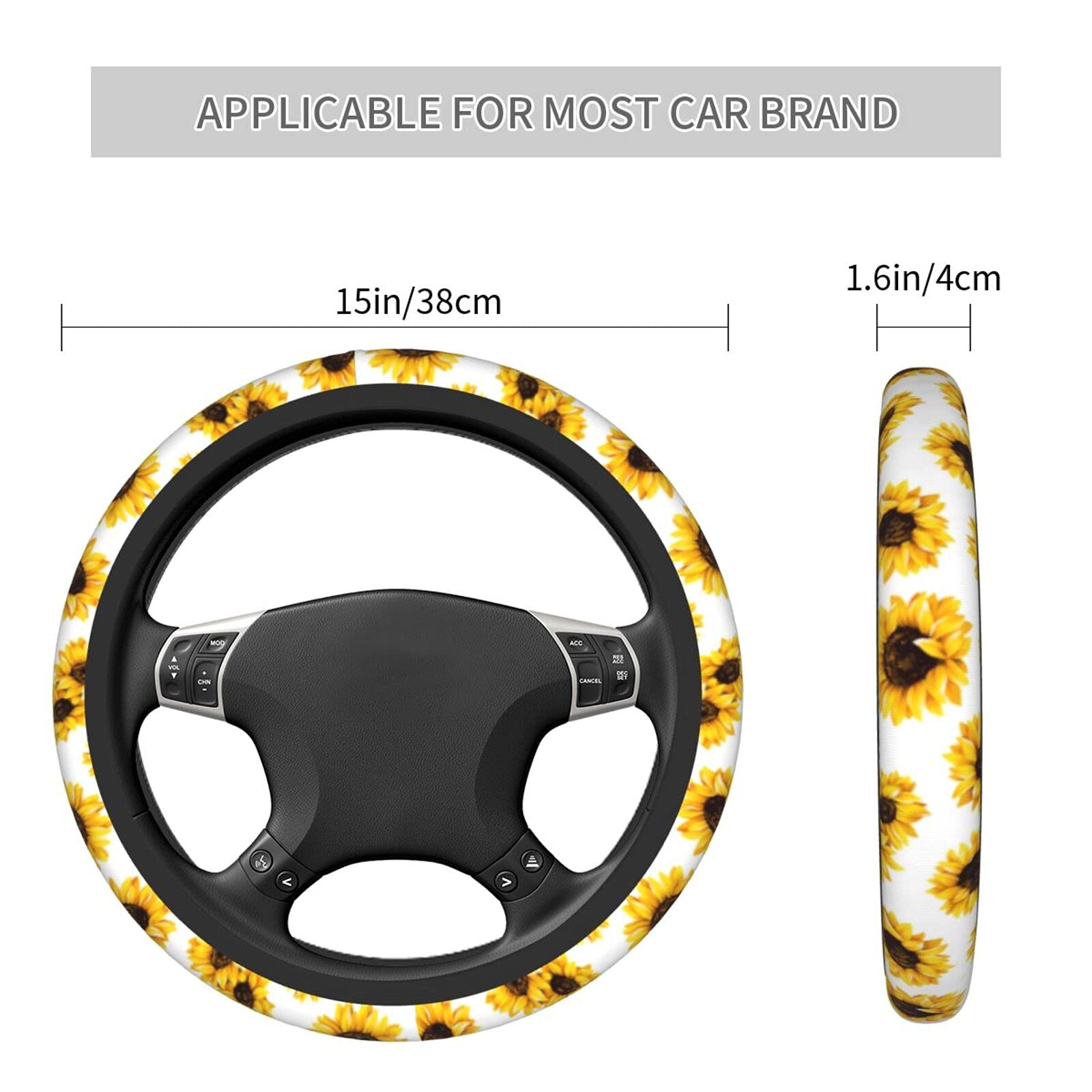 Sunflower Steering Wheel Cover for Cars - Universal 15 Inch Sunflower Car Steering Wheel Protector for Women, Men & Teens - Perfect for Summer Driving, Road Trips & Sun Protection