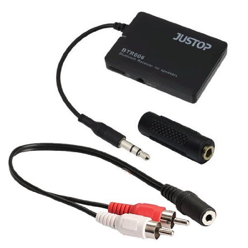 JUSTOP BTR006 Wireless Bluetooth Audio Receiver - 3.5mm Jack, Universal Speaker Adapter, Built-in Rechargeable Battery, Audio Cable & 3.5mm Adapter for Home Stereo, Car Audio, and Portable Speakers