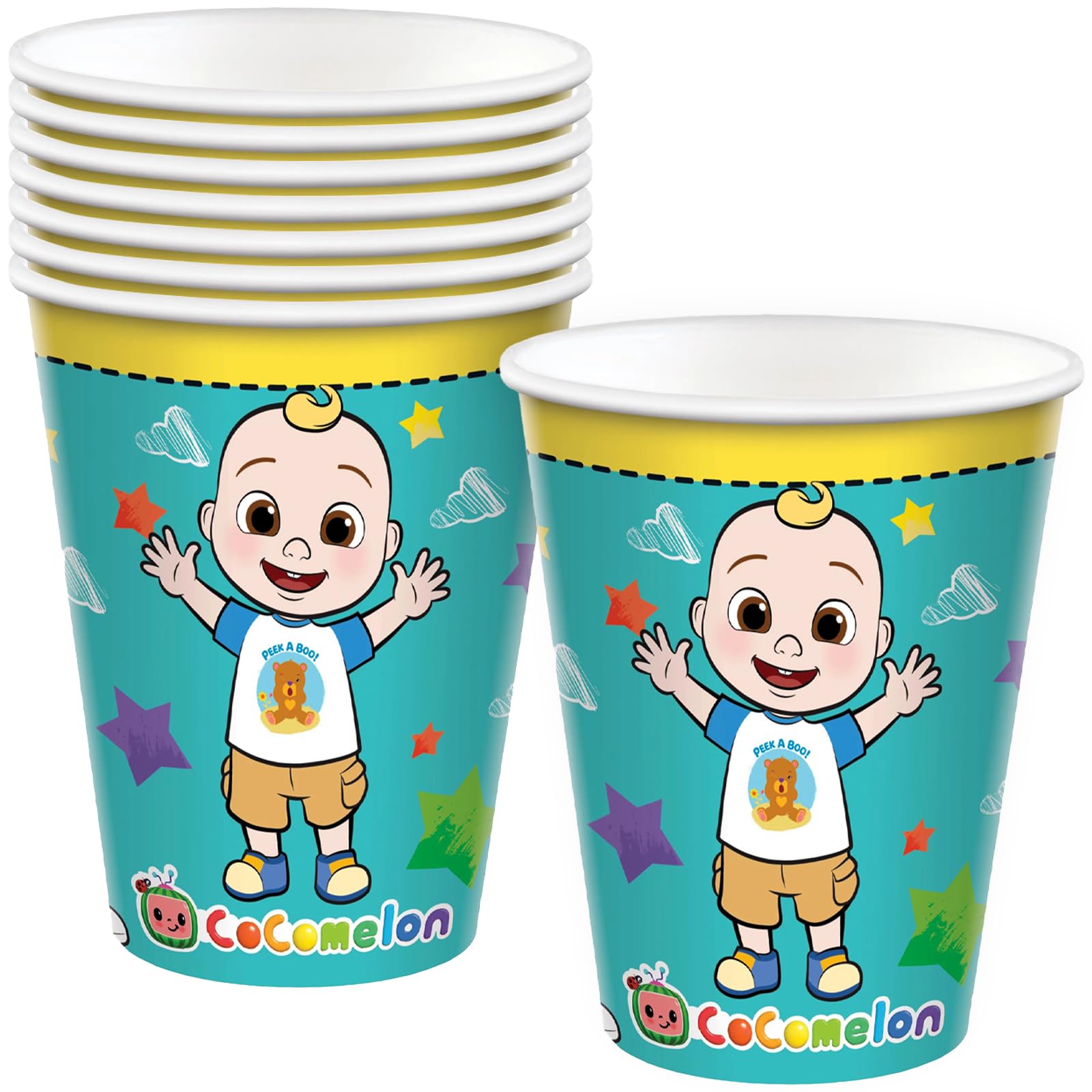 Amscan Green Cocomelon Paper Party Cups - 9 oz (8 Pack) | Kids Birthday Party Supplies, Baby Shower, Themed Celebrations & Family Gatherings
