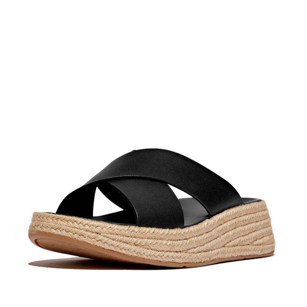 FitFlop F Mode Espadrille Leather Flatform Sandals for Women - Comfortable Black Summer Wedge Sandals | Perfect for Beach, Vacation & Casual Outings