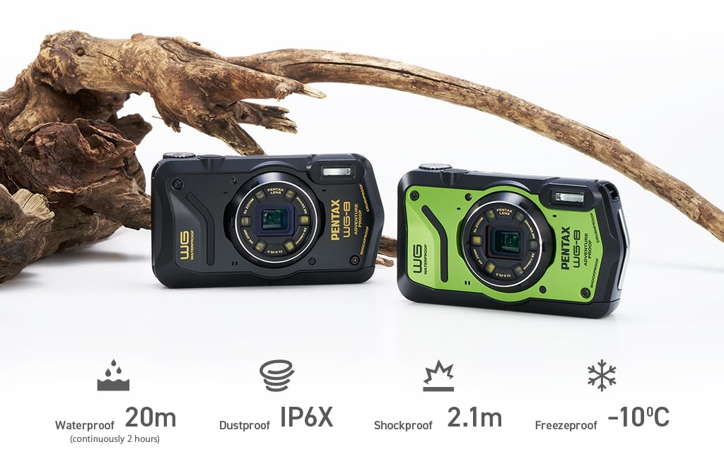 **PENTAX WG-8 Black Waterproof Digital Camera - Shockproof, Dustproof, 4K Video, Macro Ring Light, Webcam Function for Outdoor Adventures, Travel & Vlogging**    *(Optimized for SEO, includes key features and usage scenarios like outdoor adventures, travel, and vlogging.)*