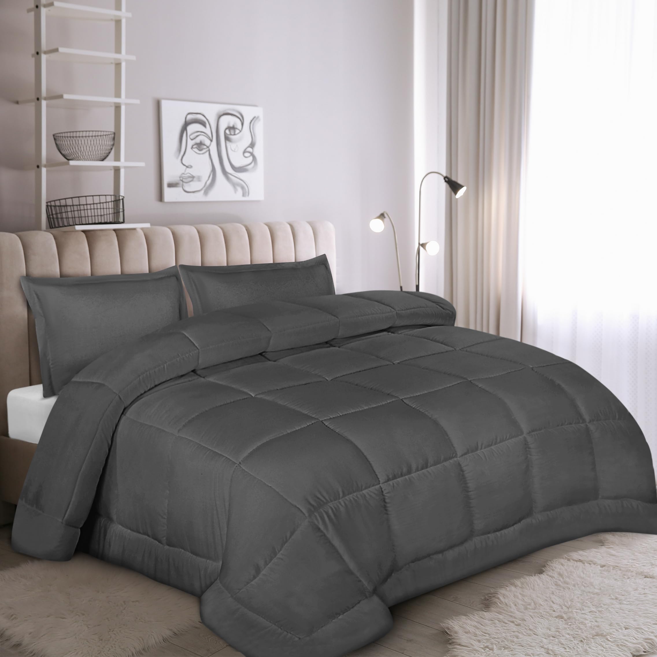 Utopia Bedding Queen Size Comforter Set - 2 Pillow Shams, Down Alternative Grey Bedding Set | Soft, Comfortable & Machine Washable | Perfect for Master Bedroom, Guest Room & Cozy Home Decor