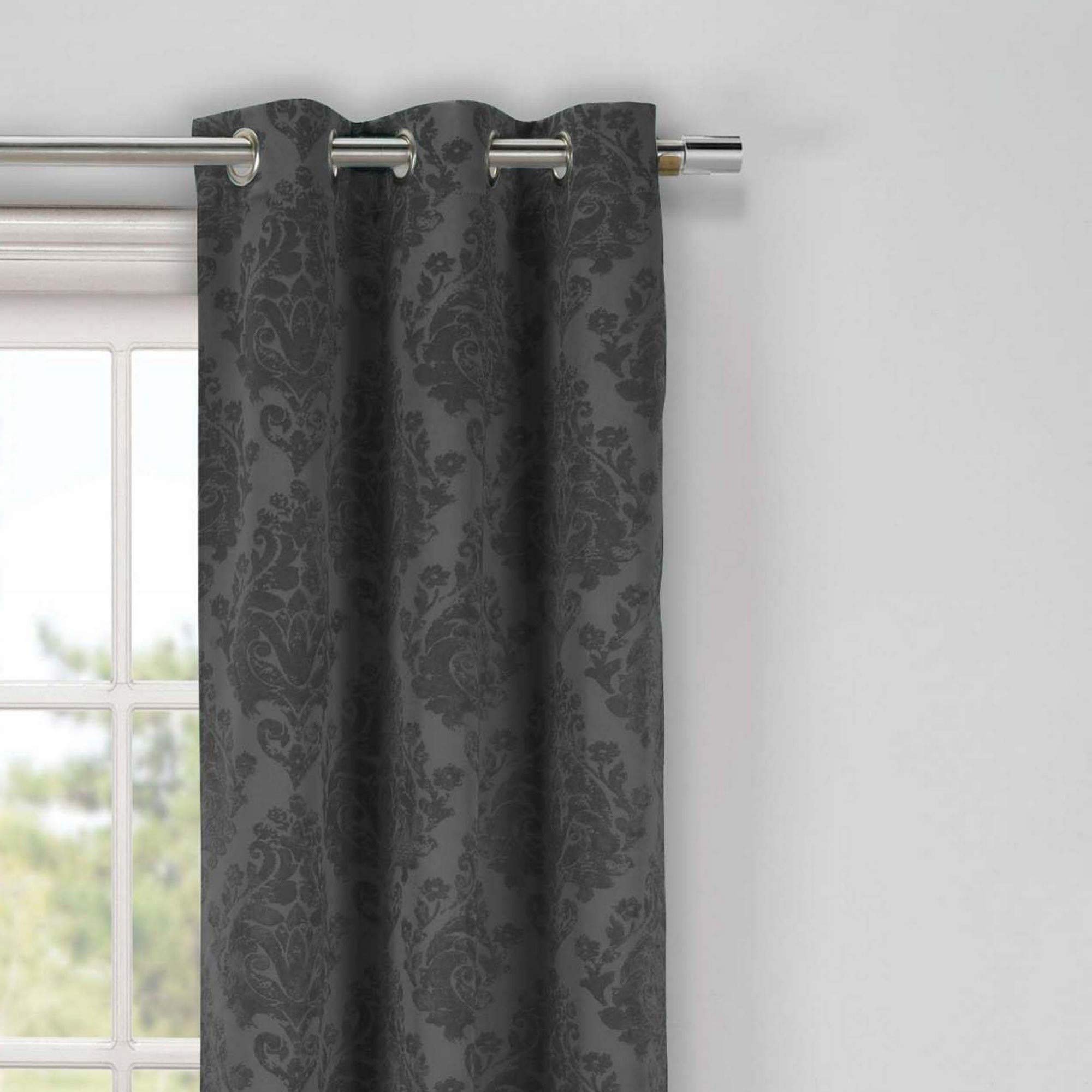 Duck River Textiles - Phelan Medallion Print Linen Textured Blackout Curtains - Set of 2 Panels (36x84 Inches) - Grey - Room Darkening Grommet Top Window Drapes for Bedroom & Living Room - Perfect for Home Theater, Nursery & Light-Sensitive Sleepers