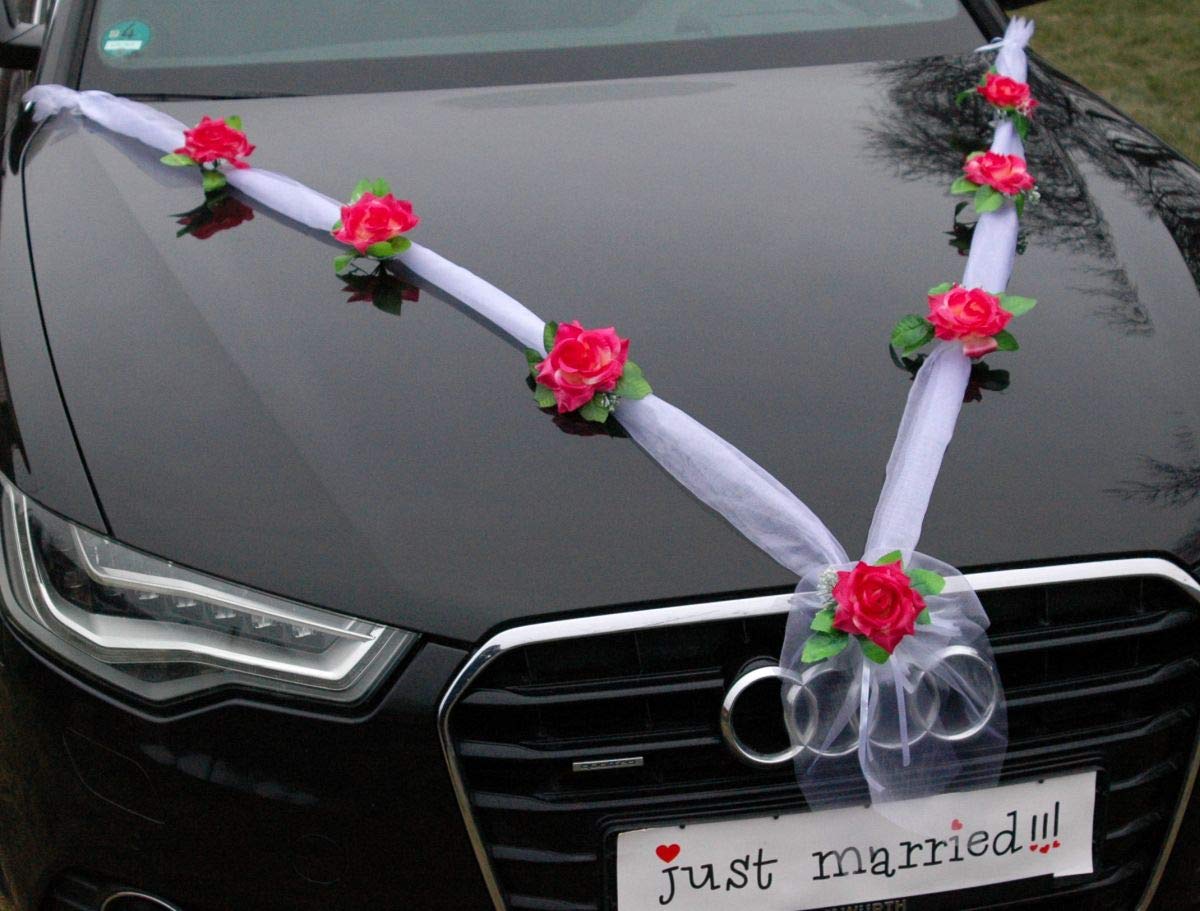 Elegant Burgundy & White Rose Garland for Wedding Car Decor - Bridal Couple Car Jewelry - Perfect for Wedding Day, Anniversary & Romantic Celebrations