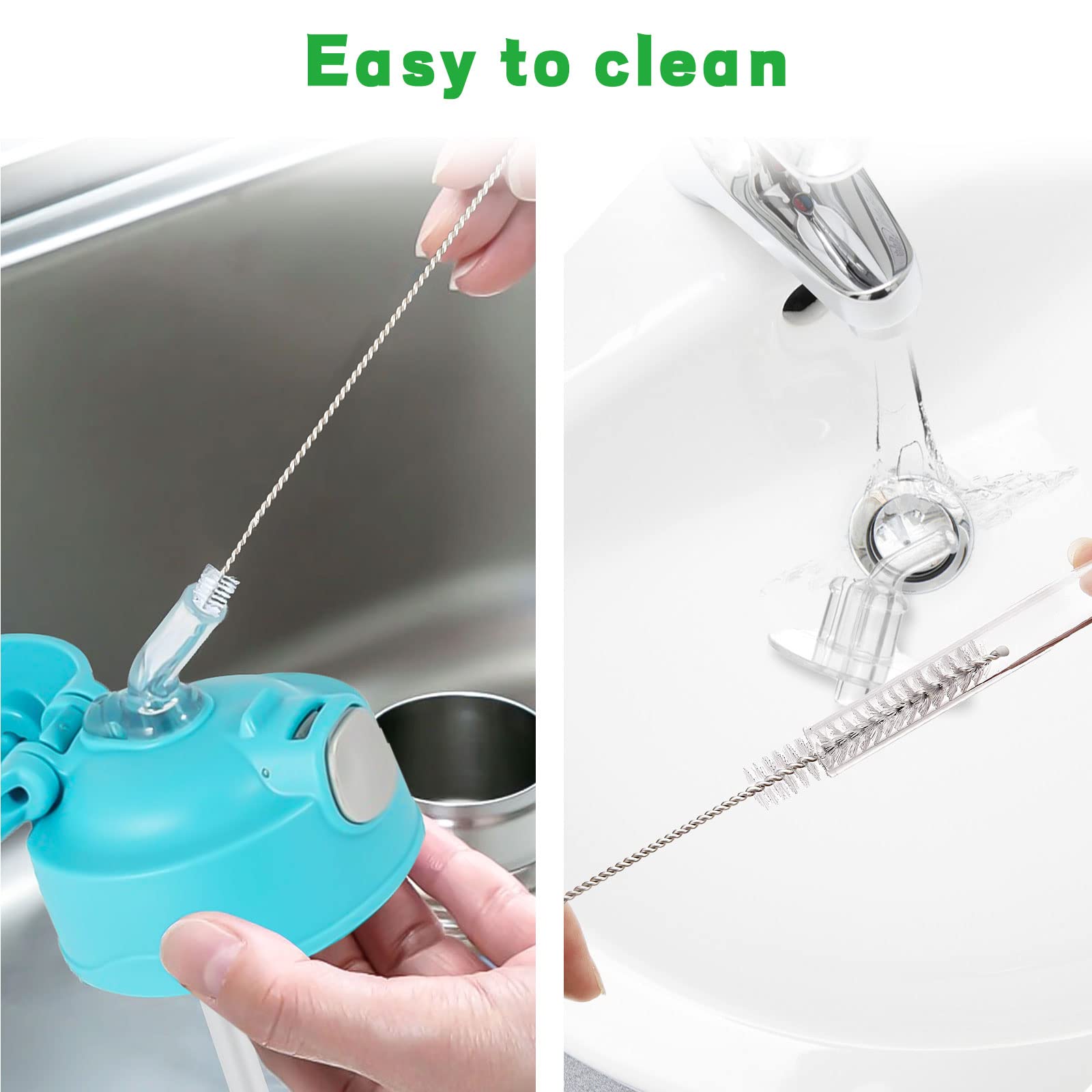 Marbe 6-Pack Reusable Stainless Steel Replacement Straws for Thermos Funtainer Bottle - Includes 3 Cleaning Brushes | BPA-Free, Safe for Kids & Adults | Perfect for School, Office, Travel & Outdoor Activities (White)