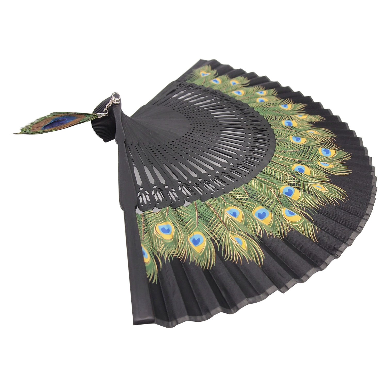Innolife Silk Hand Fan - Bamboo Carved Peacock Design for Home Decor & Dance
