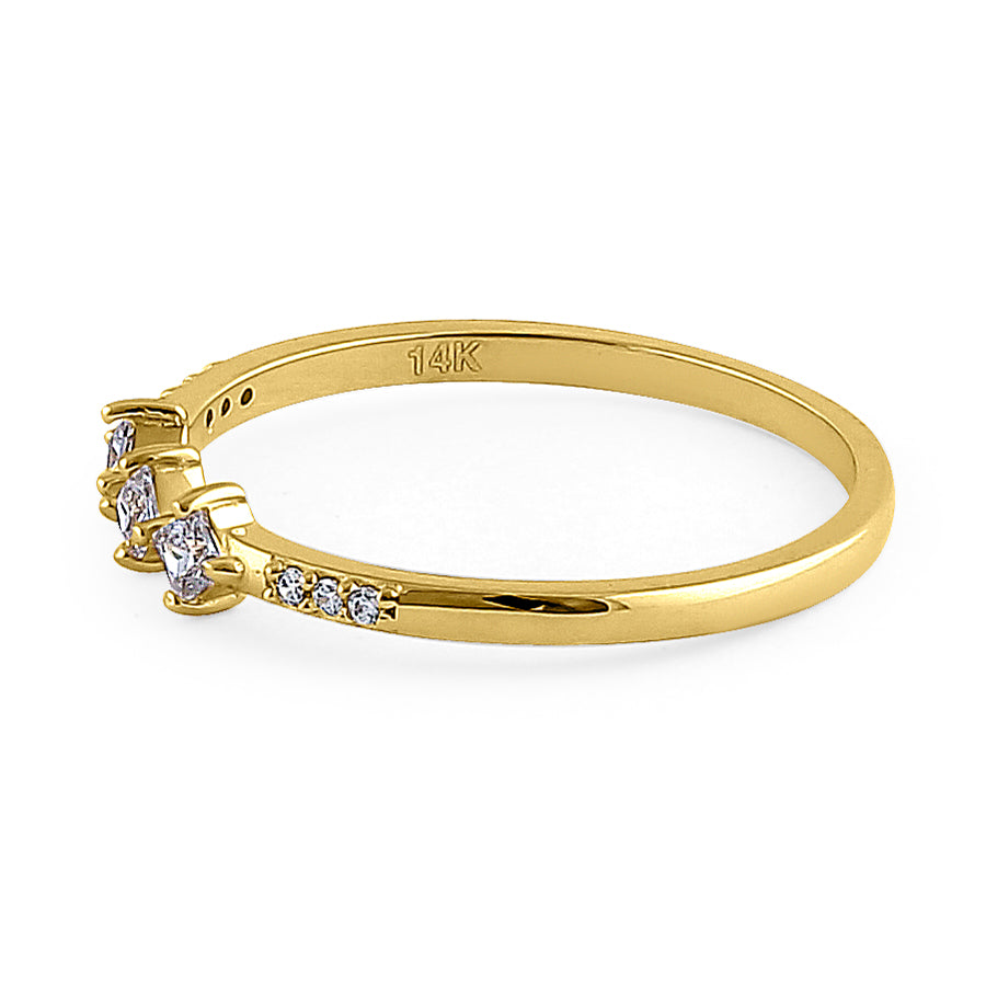 14K Solid Yellow Gold Triple Princess Cut Cubic Zirconia Ring for Women - Elegant Bridal, Engagement, Anniversary & Party Jewelry Gift