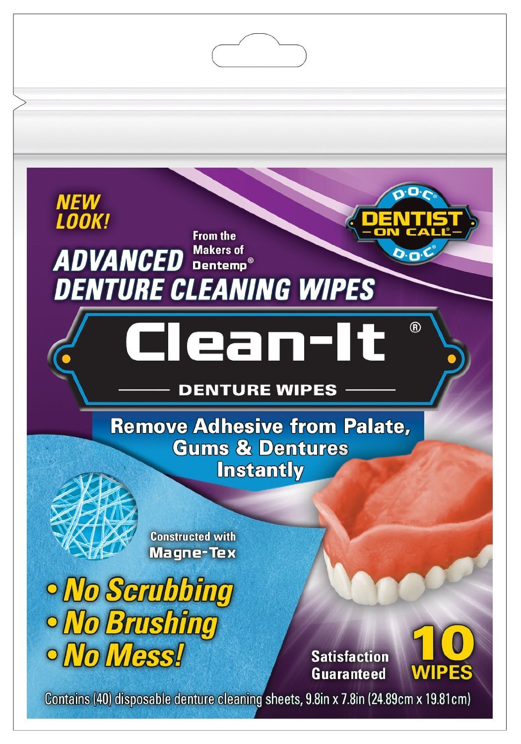Clean-it Advanced Denture Cleaning Wipes - 10 Count | Gentle & Effective Denture Cleaner for Daily Use | Perfect for Travel, Home & On-the-Go Denture Care