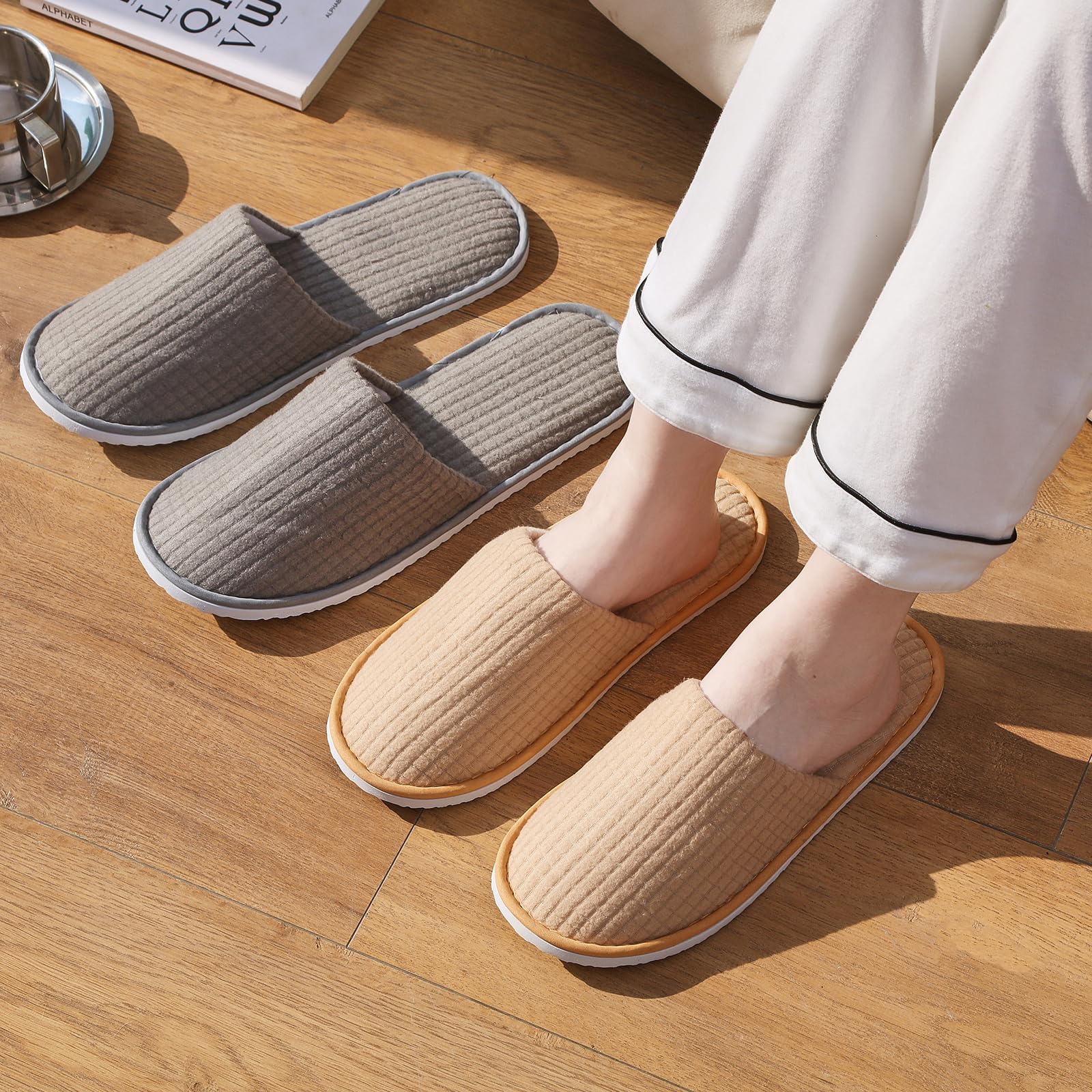 6 Pairs Non-Slip Disposable Slippers for Guests - Washable & Reusable Spa Slides, Indoor House Shoes for Women & Men - Perfect for Hotels, Home Use, Travel & Relaxation