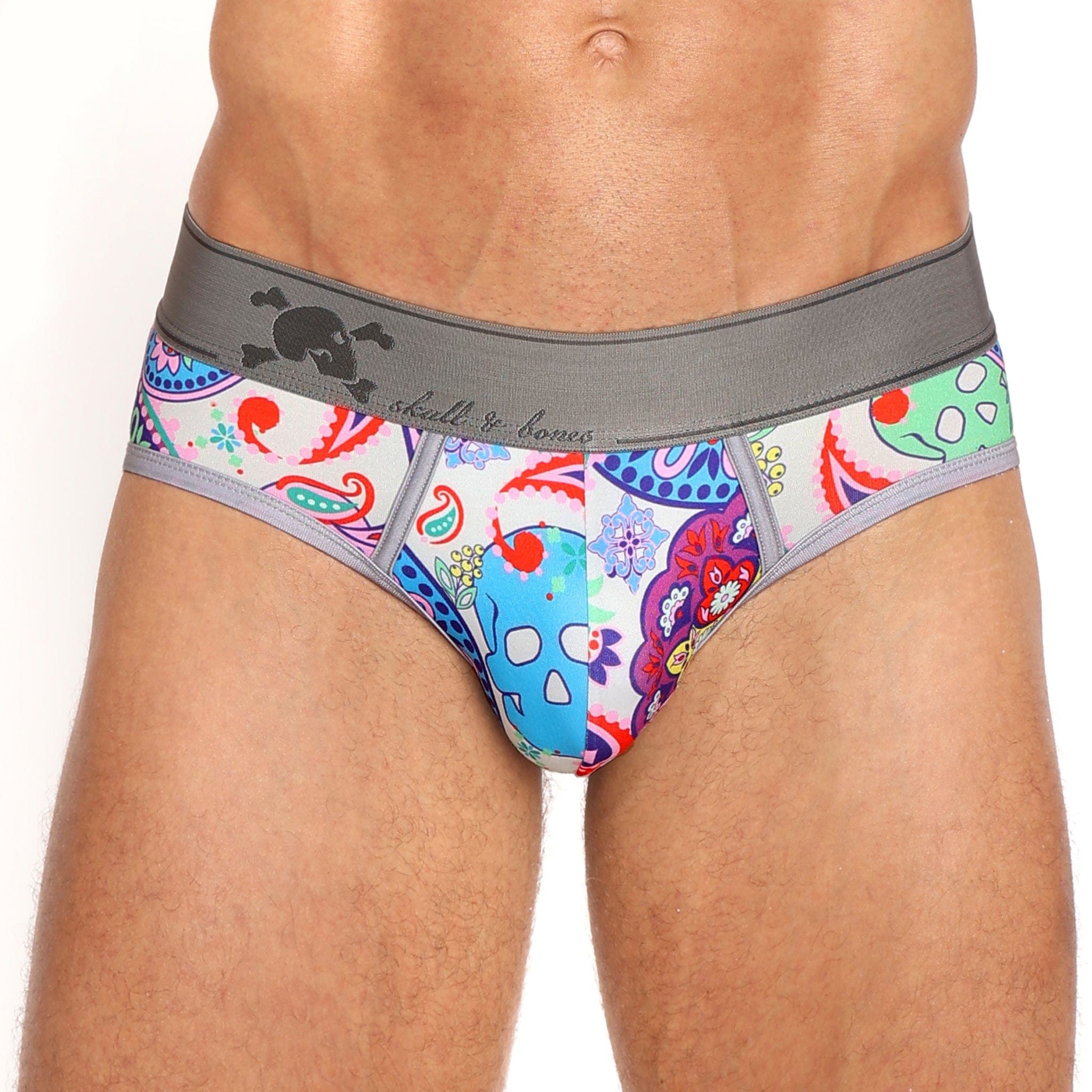 Paisley Skull Print Multi-Pack Briefs for Men - Soft Cotton Underwear for Everyday Comfort & Style - Perfect for Casual Wear, Gym & Lounge