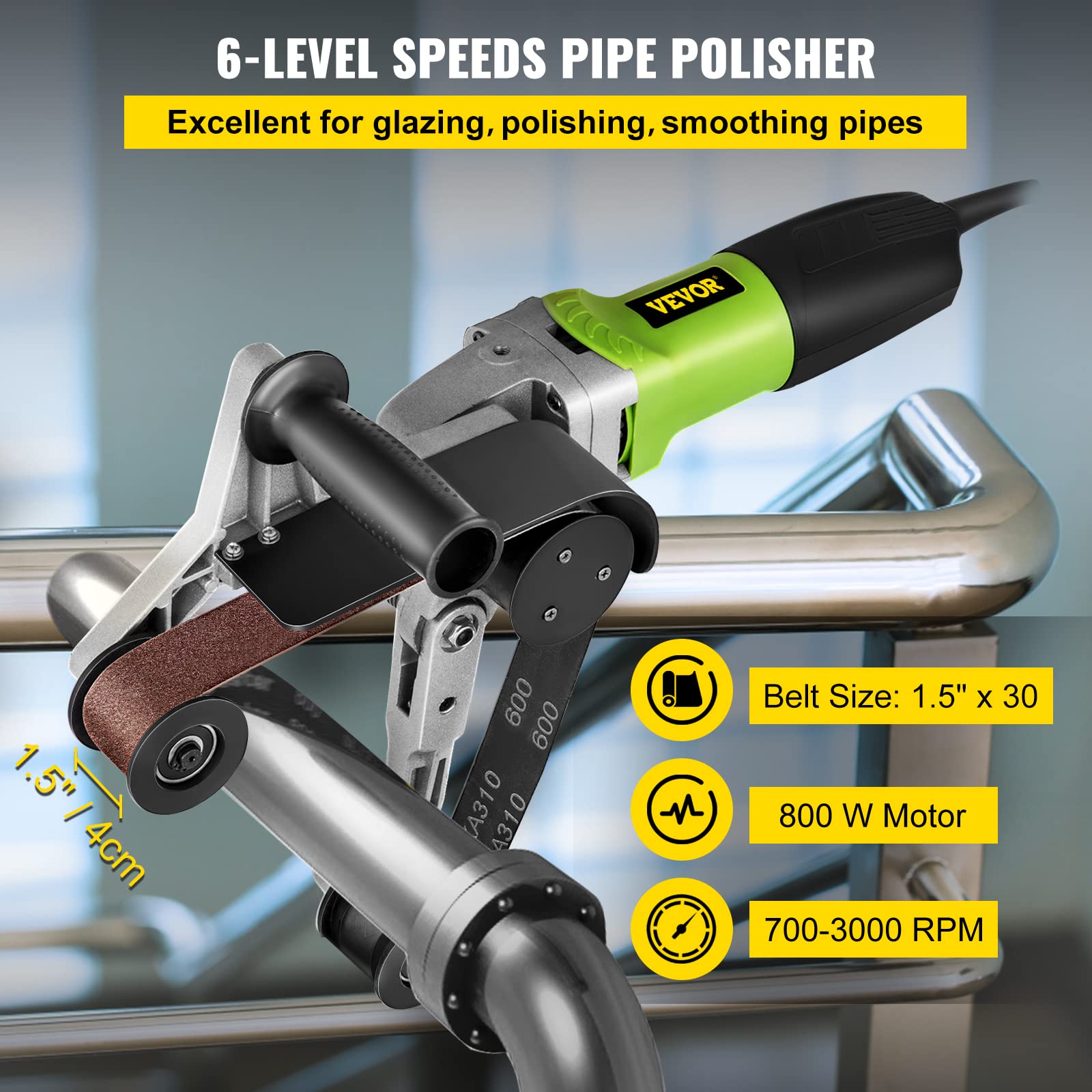 Mophorn 800W 220V Belt Sander - Variable Speed 700-3000 RPM Pipe & Tube Polisher for Metal, Wood & DIY Projects - Perfect for Home Workshops & Professional Use