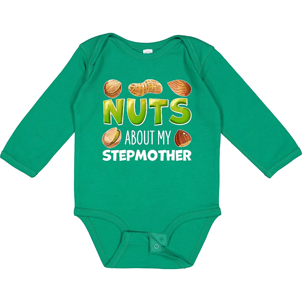 Inktastic Nuts About My Stepmother Peanut Almond Pistachio Long Sleeve Creeper - Funny Family Matching Outfit for Holidays & Special Occasions