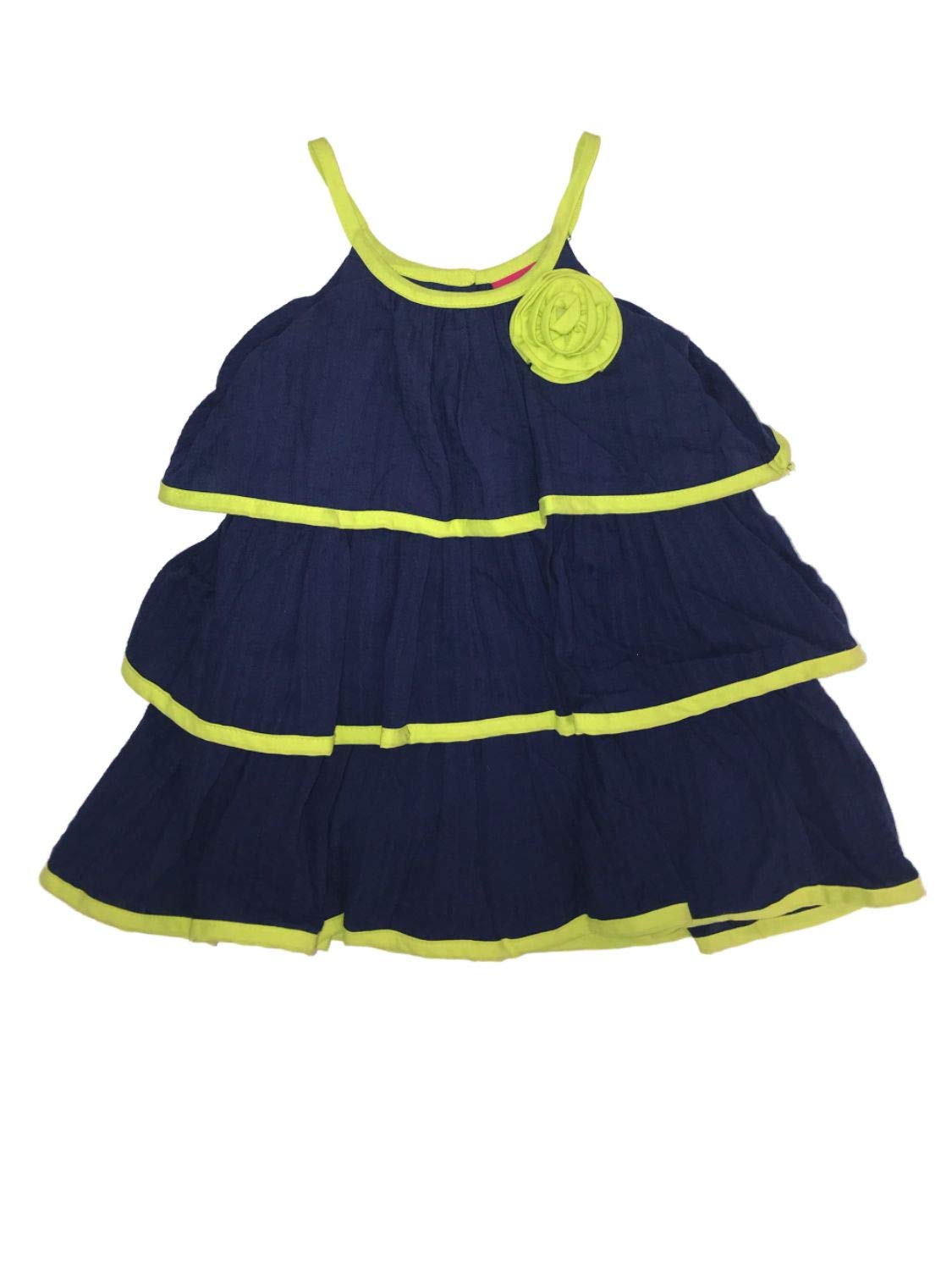 Penny M Infant & Toddler Girls Navy Blue & Lime Green Tiered Sun Dress - Lightweight Summer Outfit for Beach, Park & Outdoor Play