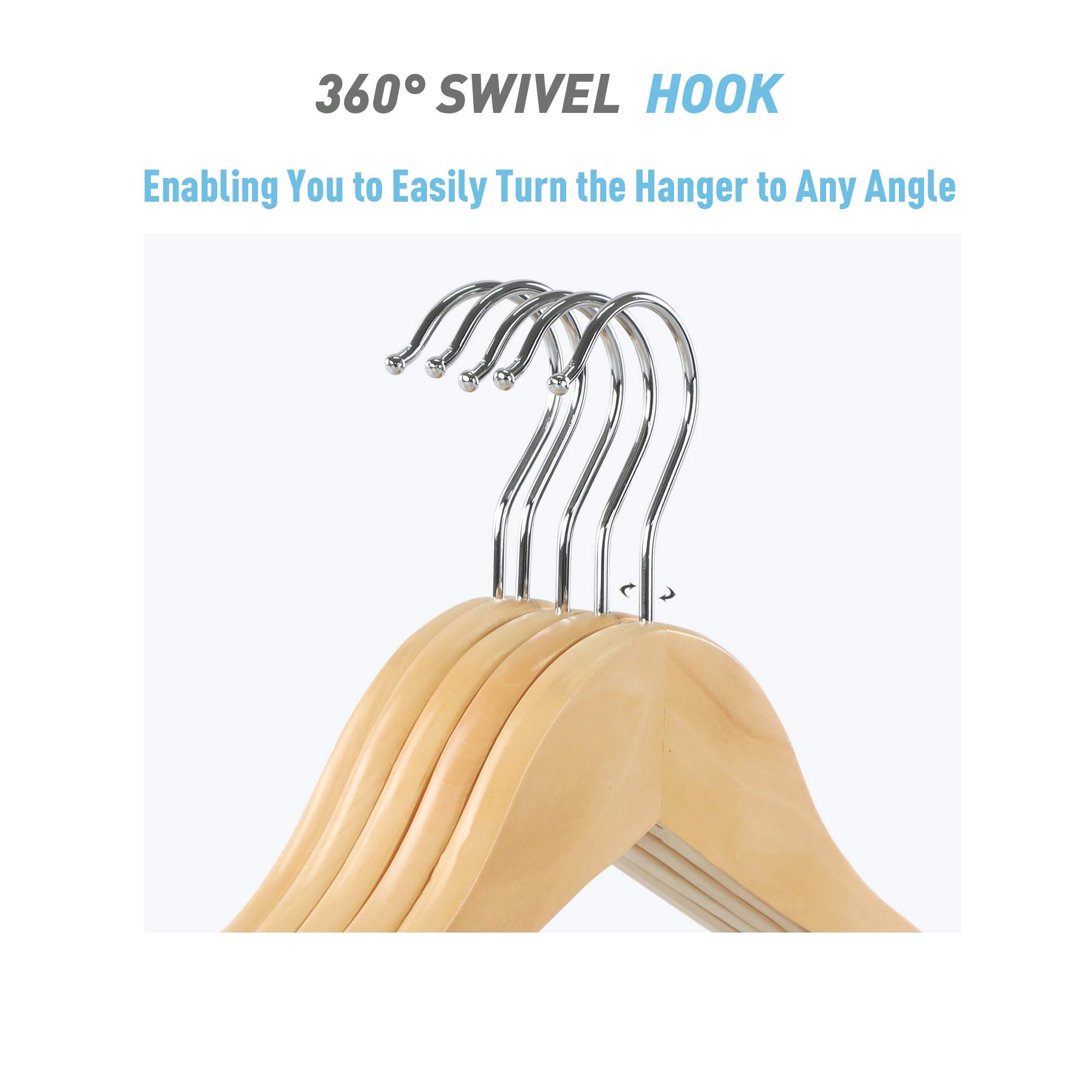 Premium Wooden Clothes Hangers 10 Pack - Adjustable Metal Clips & 360° Swivel Hook for Suits, Pants, Skirts, Jeans, Coats & Jackets | Ideal for Closet Organization, Wardrobe Storage & Travel Use - TOPIA HANGER CT28N