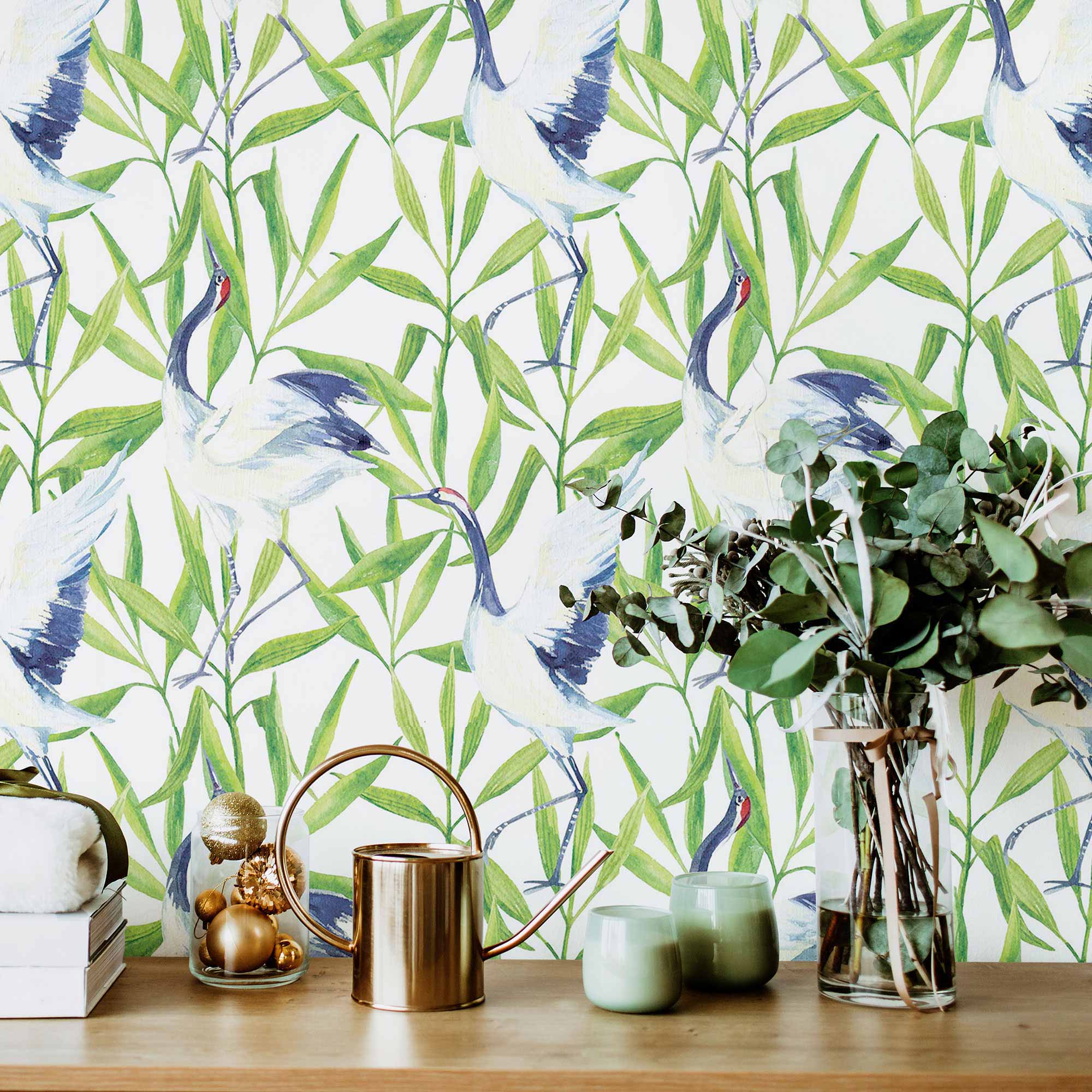 Green Birds Peel and Stick Removable Wallpaper - Self-Adhesive Decorative Wall Mural for Bedroom, Nursery, Living Room & Office Decor
