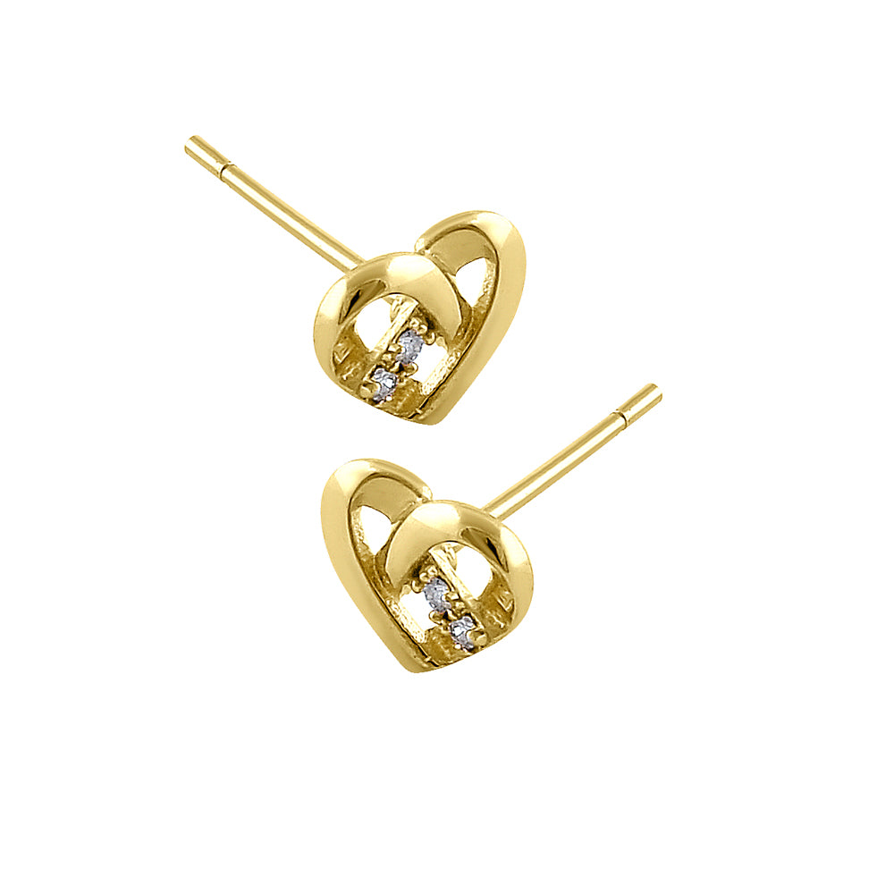 14K Yellow Gold Overlapping Heart Diamond Stud Earrings for Women - Perfect for Valentine's Day, Anniversary Gifts & Everyday Elegance