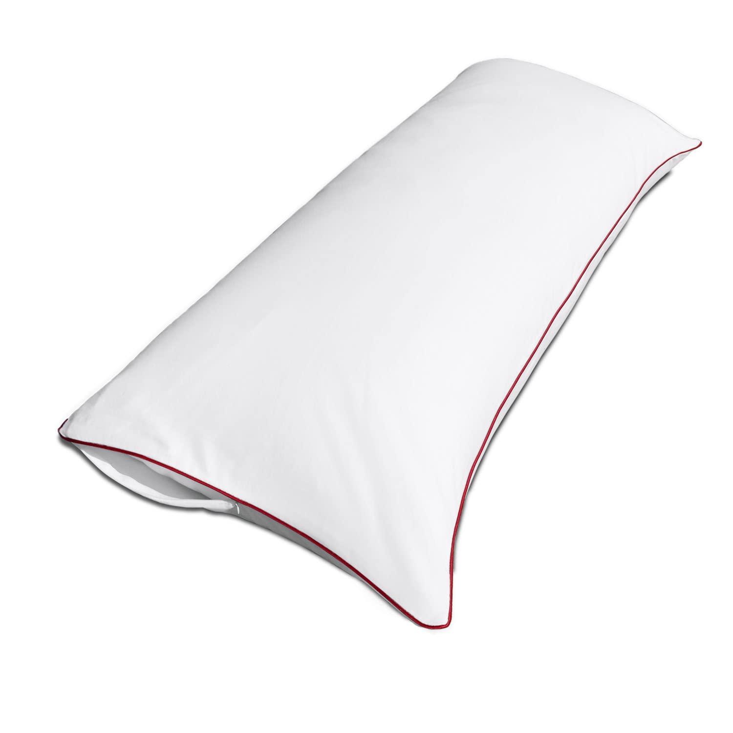 Precoco 20x54 Inches White Body Pillow Cover with Zipper - Soft & Cooling Cotton Pillowcase with Elegant Wine Red Piping - Perfect for Anime, Maternity, and Side Sleepers