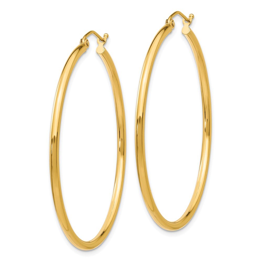 14K Yellow Gold Lightweight Tube Hoop Earrings - 42mm x 2mm Dainty Everyday Jewelry for Women, Perfect for Work, Date Night & Gifts
