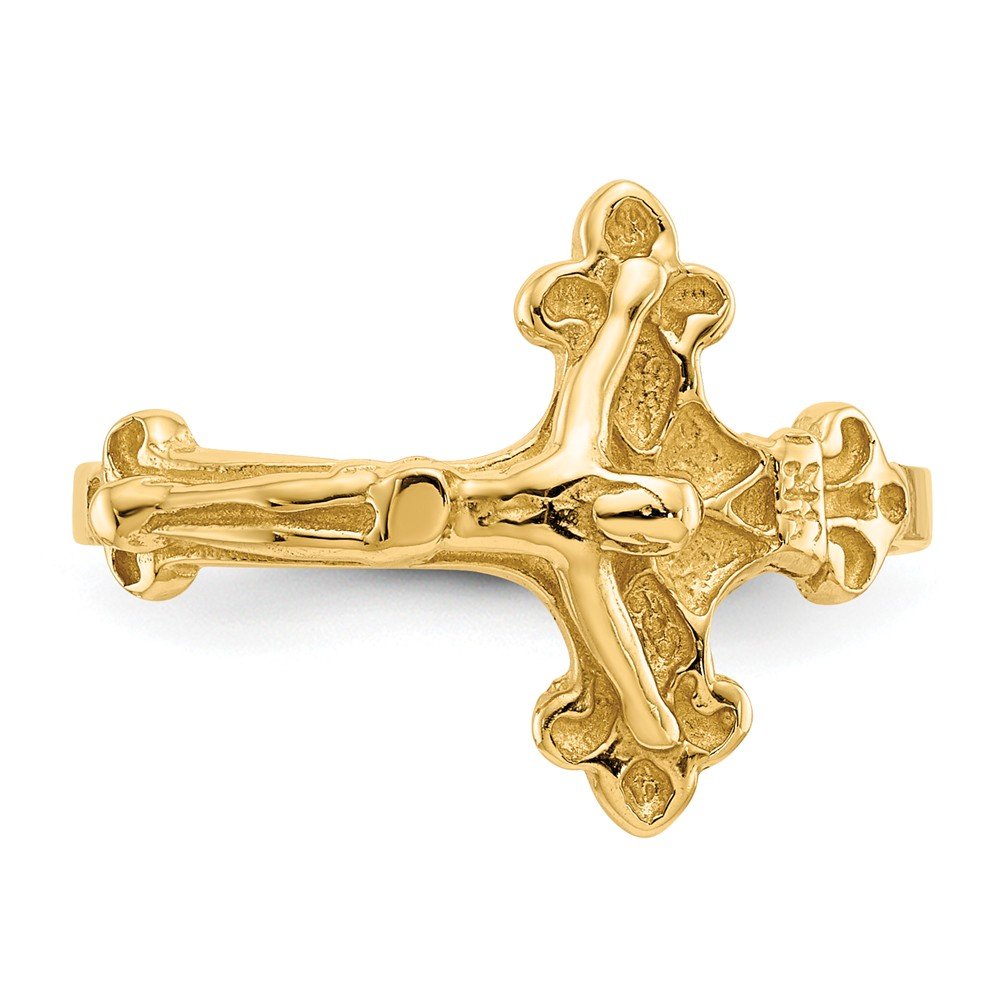 14K Yellow Gold Diamond-Cut Crucifix Cross Ring - Brushed Matte Finish Band for Men & Women - Religious Jewelry Gift for Baptism, Confirmation, Wedding & Everyday Wear