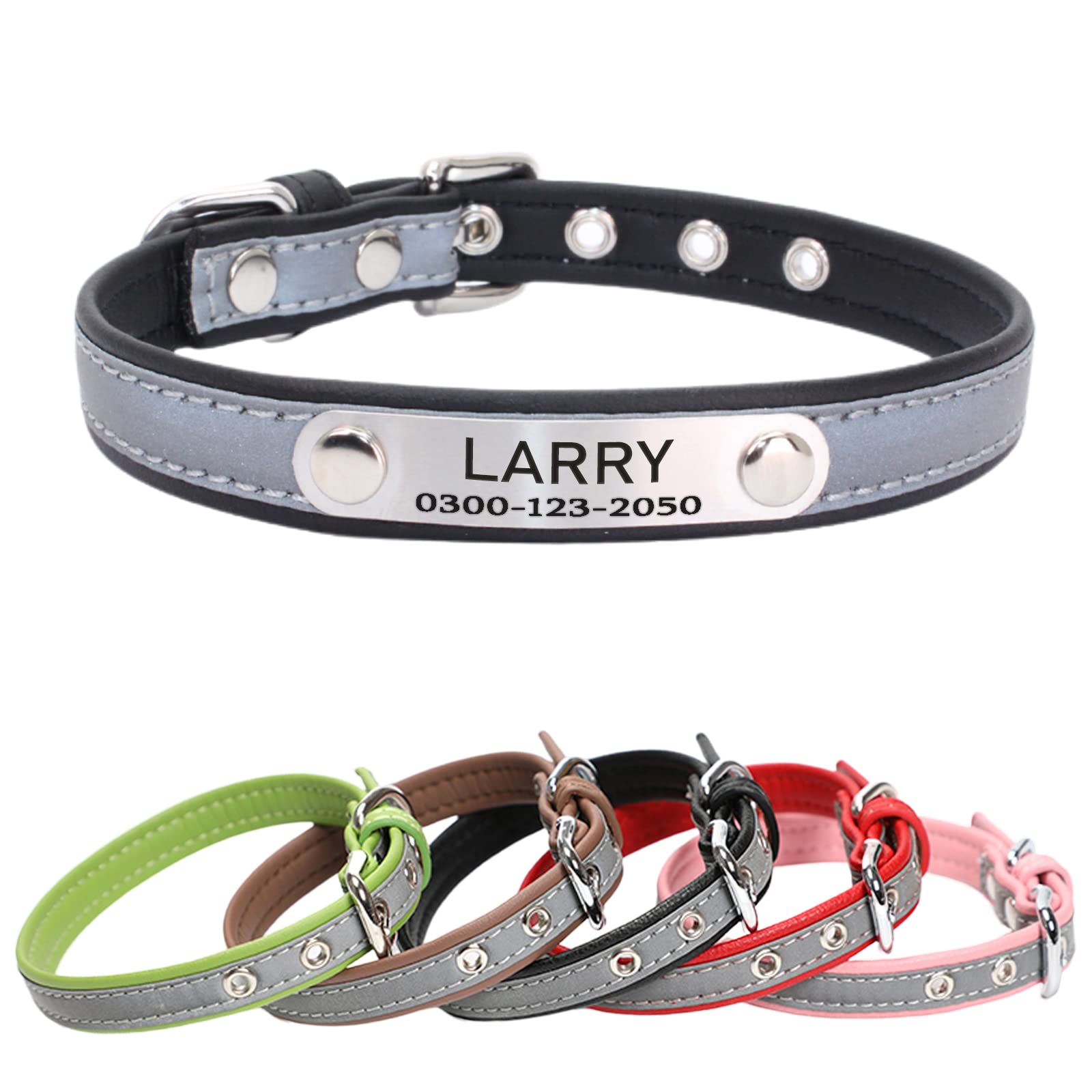 Custom Personalized Reflective Cat & Dog Collar with Engraved Name Plate - Adjustable Pet Collar for Puppy, Kitten, Small Medium Large Dogs & Cats - Perfect for Night Walks, Pet Safety & Identification