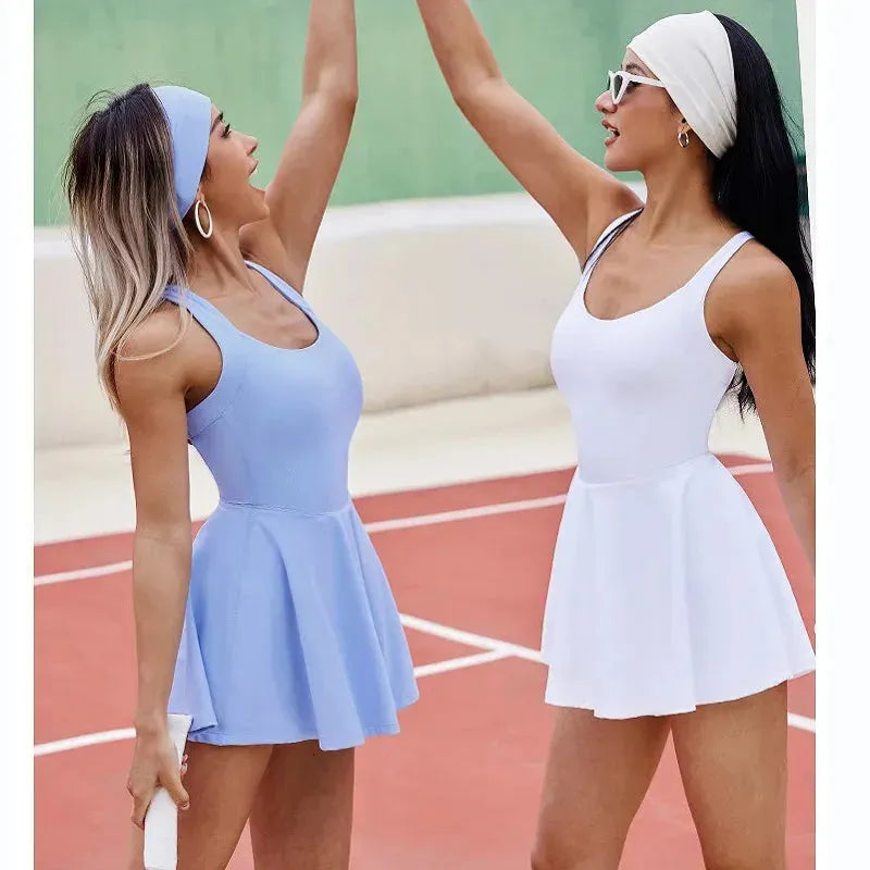 Women's Slim Fit Tennis Dress - One Piece Jumpsuit for Sports & Fitness with Chest Pads | Golf, Badminton, Yoga & Skort Outfit | Breathable Cross Back Tracksuit for Workouts & Court Performance