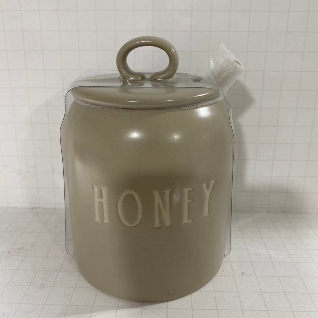 Rae Dunn Grey Ceramic Honey Pot - Farmhouse Style Kitchen Decor for Tea, Coffee, and Honey Storage - Perfect for Rustic Home & Gift Giving