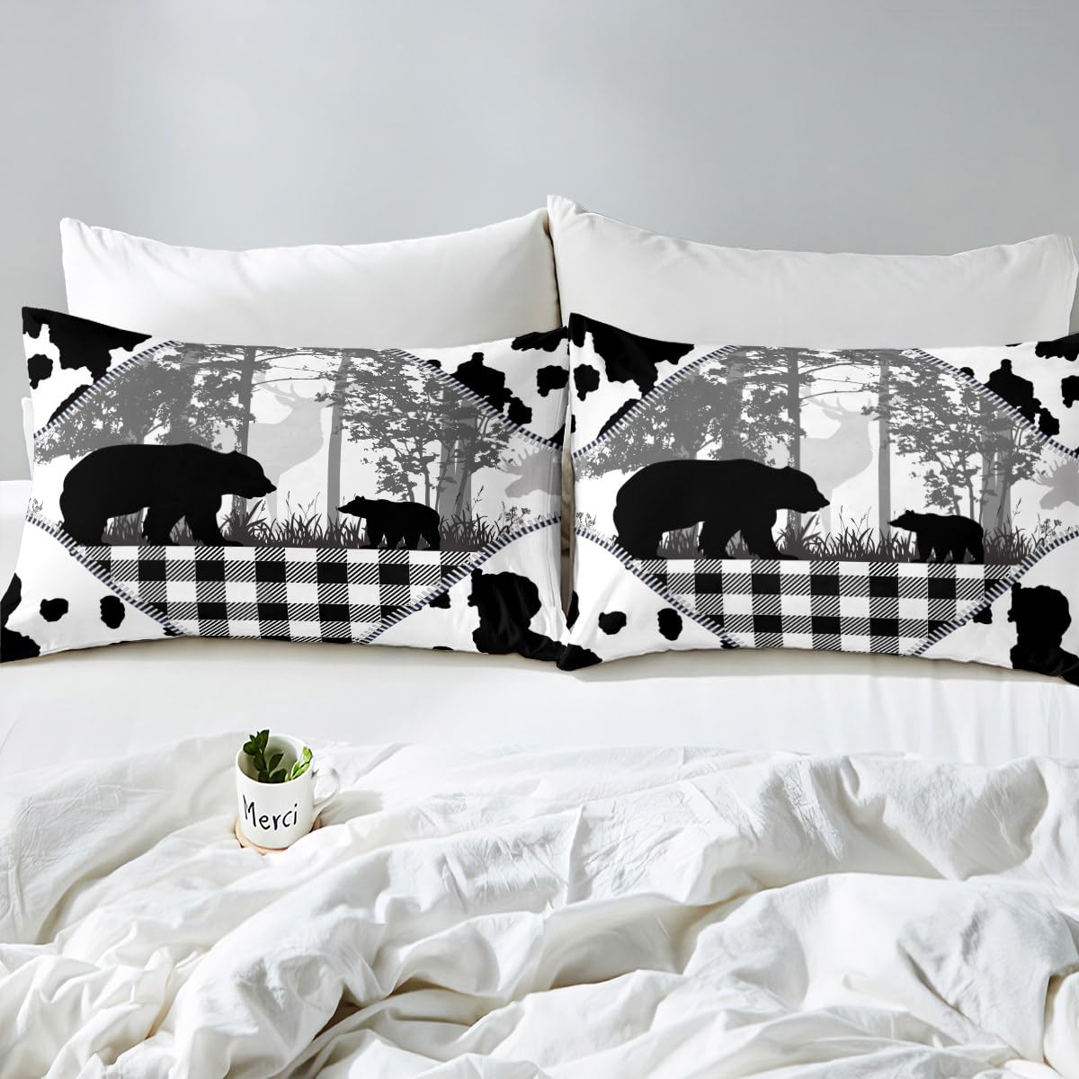 Erosebridal Rustic Bear Wildlife Animal Twin Comforter Set - Cowhide Print Woodland Bedding for Kids, Boys, Girls & Teens - Includes 1 Comforter & 1 Pillowcase - Perfect for Cozy Bedrooms, Cabin Decor & Nature-Themed Kids' Rooms