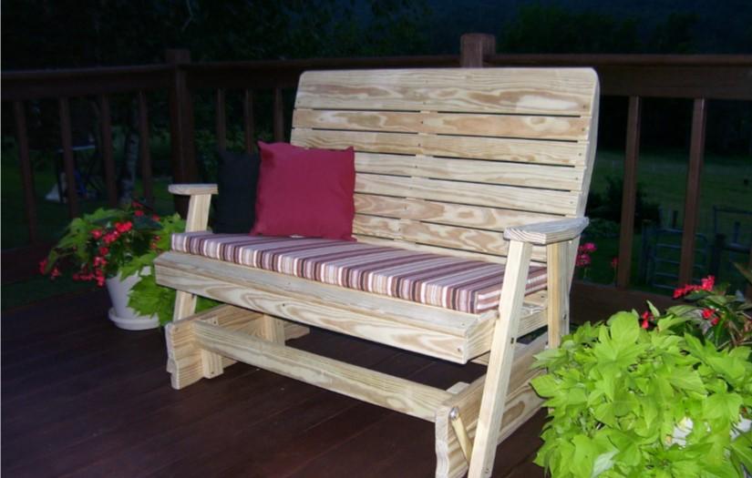 A & L Furniture Pressure Treated Pine Highback Glider - Outdoor Patio Rocking Chair for Garden, Porch, and Deck Relaxation