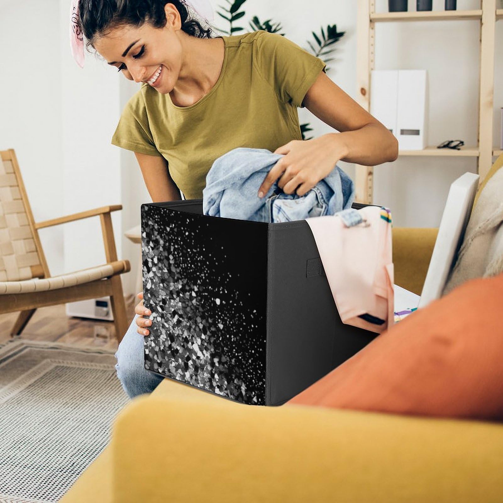 Black & White Glitter Storage Baskets - 2 Pack Decorative Storage Bins for Home Organization | Perfect for Bedroom, Bathroom & Closet Storage Solutions