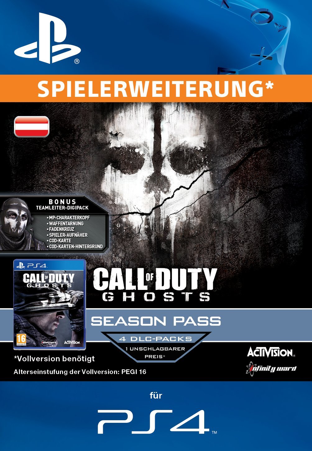 Call of Duty: Ghosts Season Pass - PS4 PSN Code (Austrian Account) | Bonus DLC Content | Perfect for Multiplayer Gaming & Exclusive Missions