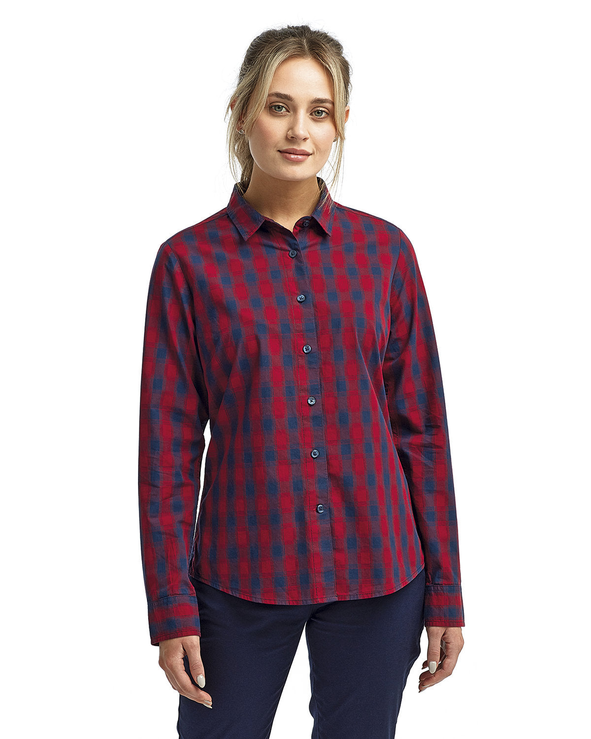 Reprime RP350 Women's Mulligan Check Long Sleeve Cotton Shirt - Artisan Collection - Perfect for Office, Casual Outings & Fall Layering