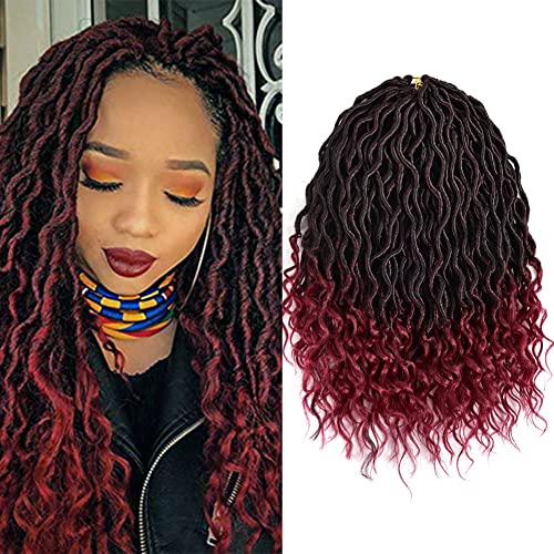 6Pcs Faux Locs Crochet Hair - Pre-Looped Synthetic Braiding Hair with Wave Curly Goddess Locs & Curly Ends for Black Women (14 Inch, 1B-BUG#) | Perfect for Protective Styles, Natural Hair Look, and Everyday Wear