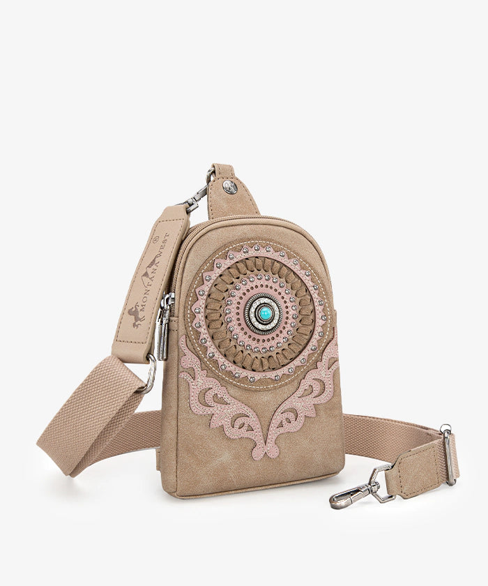 Montana West Concho Cut Out Sling Bag for Women - Stylish Crossbody Purse with Western Design - Perfect for Travel, Shopping & Everyday Use