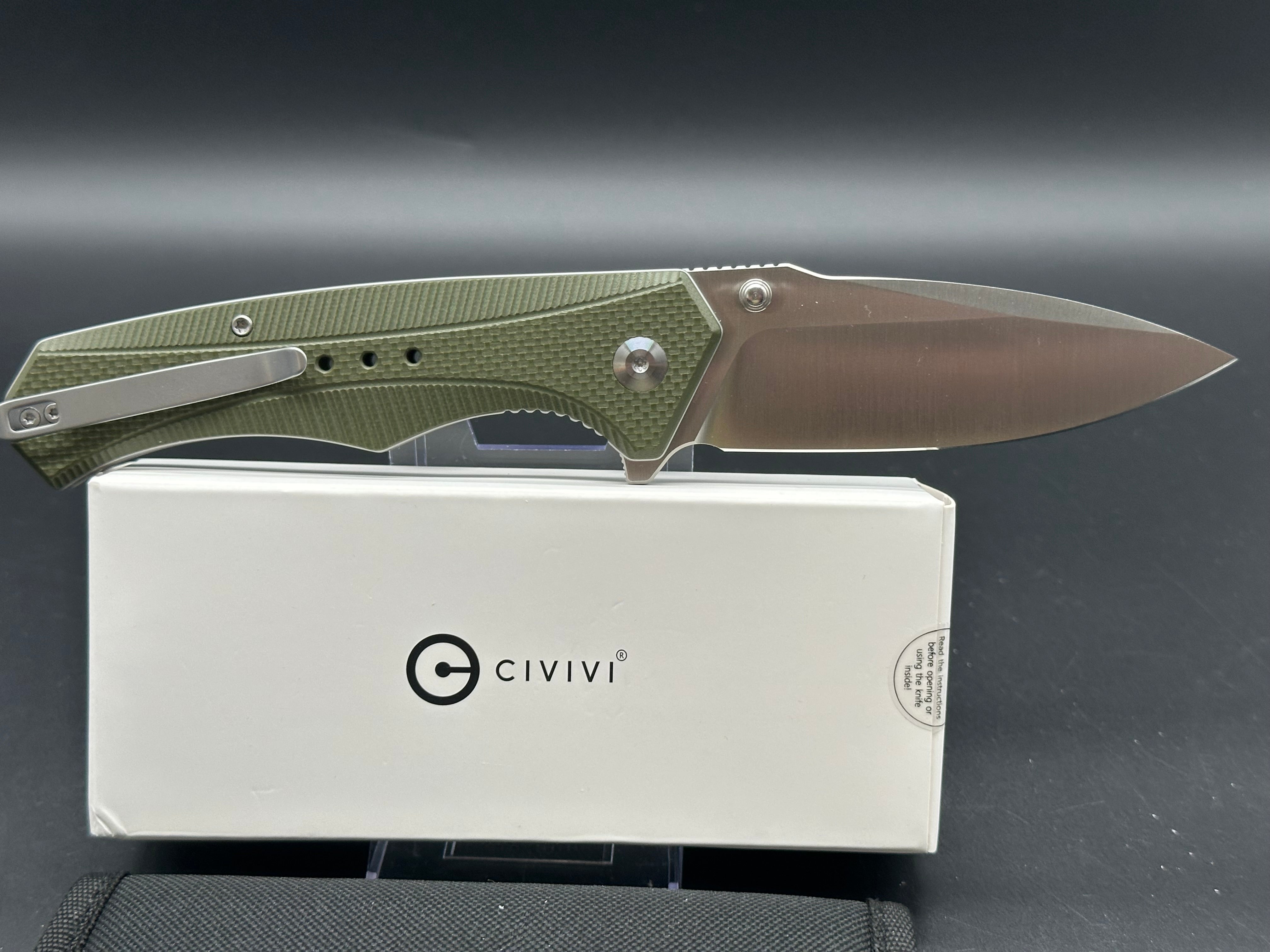 CIVIVI PHOTONIX Folding Pocket Knife - OD Green Coarse G10 Handle, 14C28N Steel Plain Edge with Satin Finish - EDC, Camping, Hiking & Outdoor Survival Tool