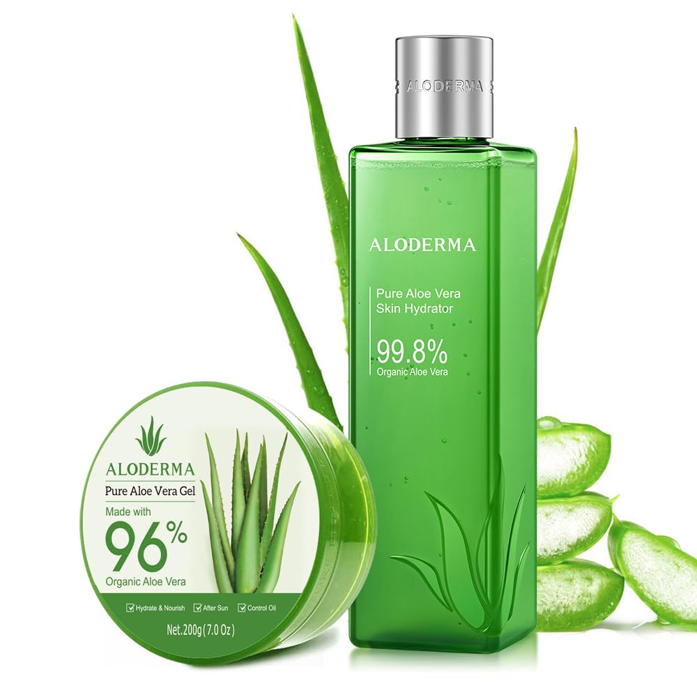 Pure Aloe Vera Gel Set - 2 Pack (200g Each) for Face & Body Hydration, Sunburn Relief & Hair Care - Natural Moisturizer for Dry Skin & After Sun Care