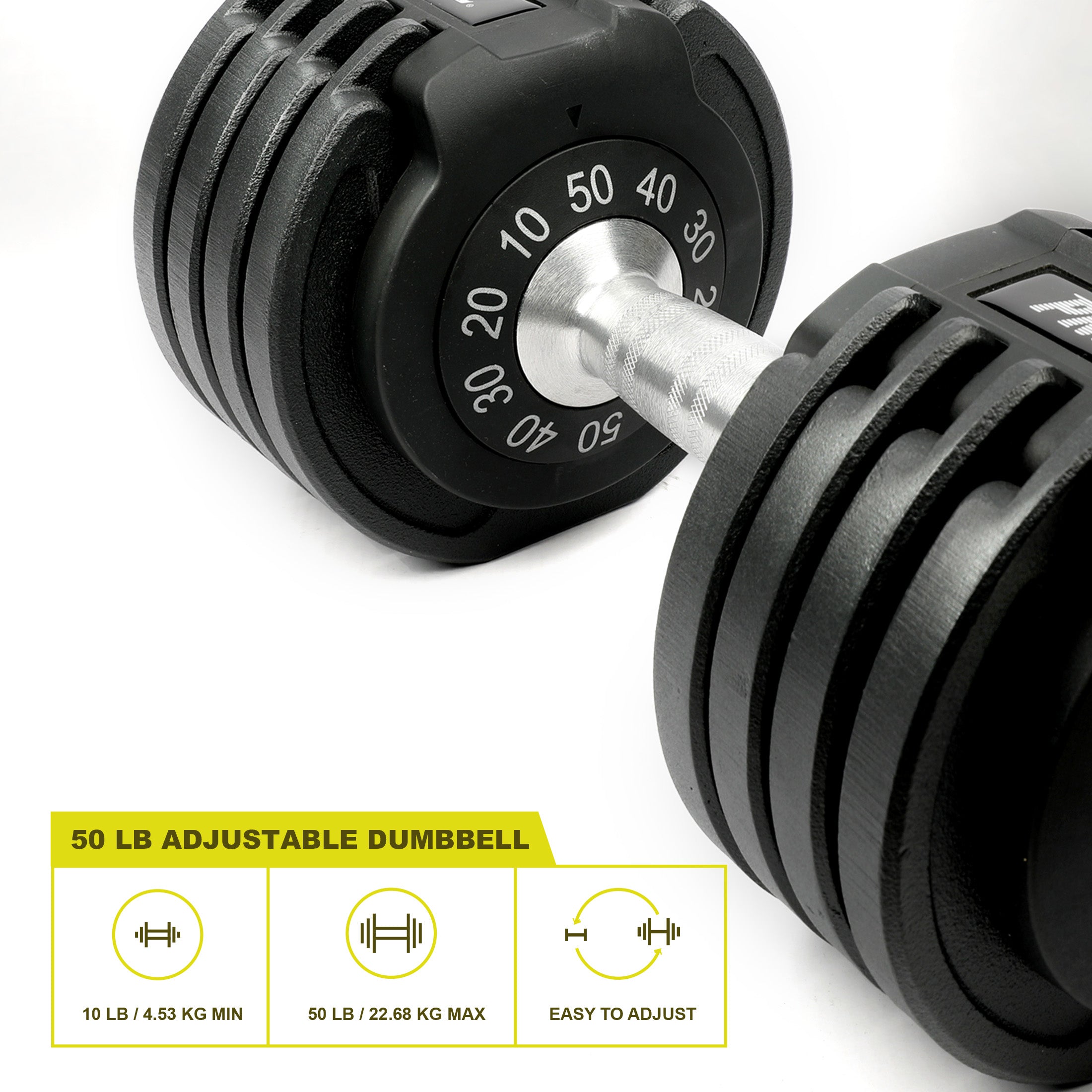 PRCTZ Adjustable Dumbbell Set 10-50 lbs with 3-Point Safety Lock - Home Gym Equipment for Strength Training, Weight Lifting & Fitness Workouts